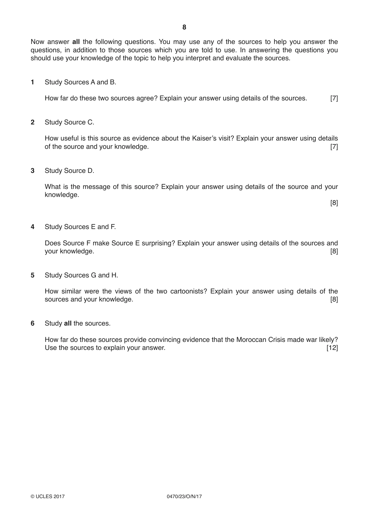 Cambridge IGCSE History 0470 2017 Oct/Nov Paper 2 · Variant 3 question paper, page 8 of 16