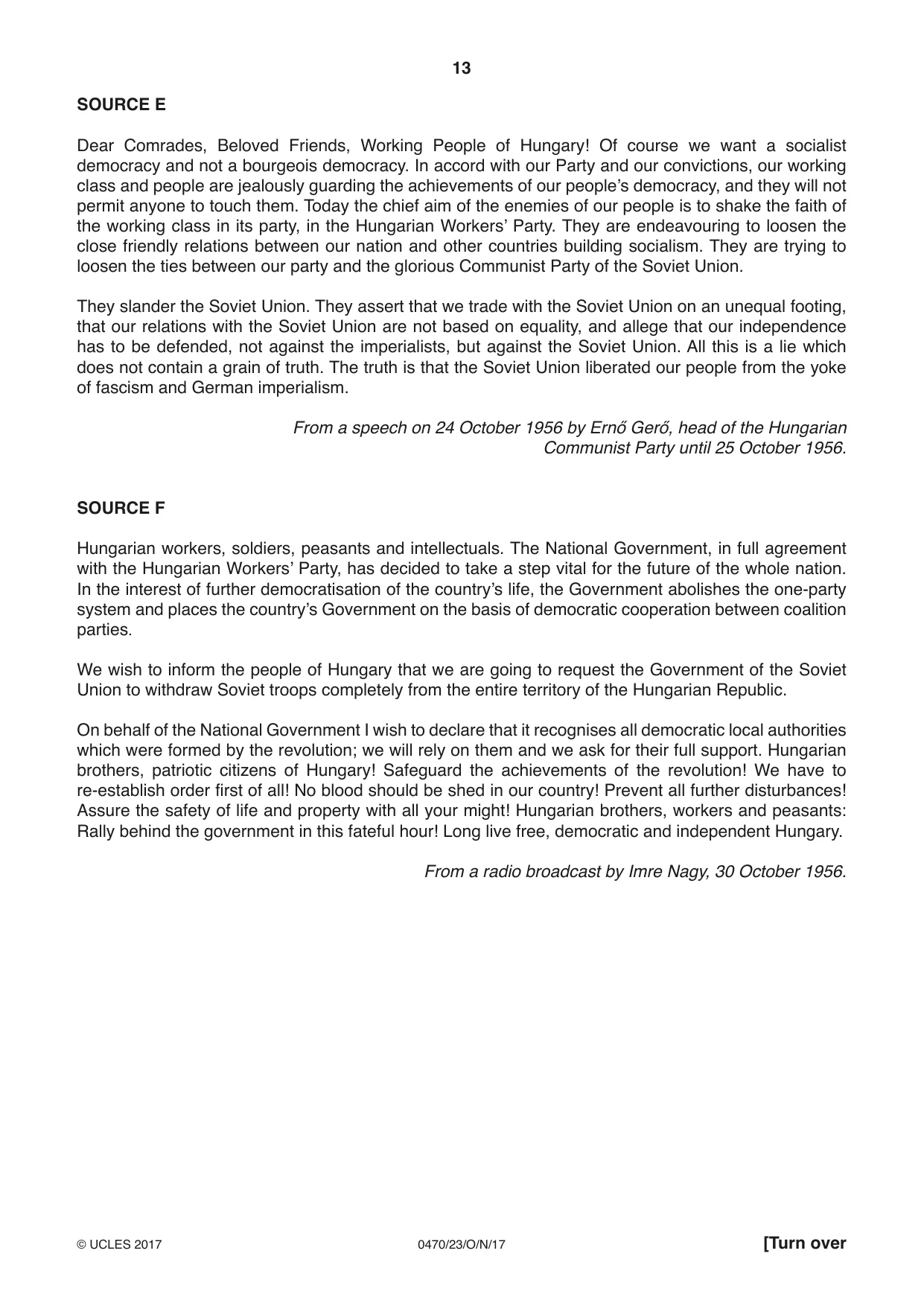 Cambridge IGCSE History 0470 2017 Oct/Nov Paper 2 · Variant 3 question paper, page 13 of 16