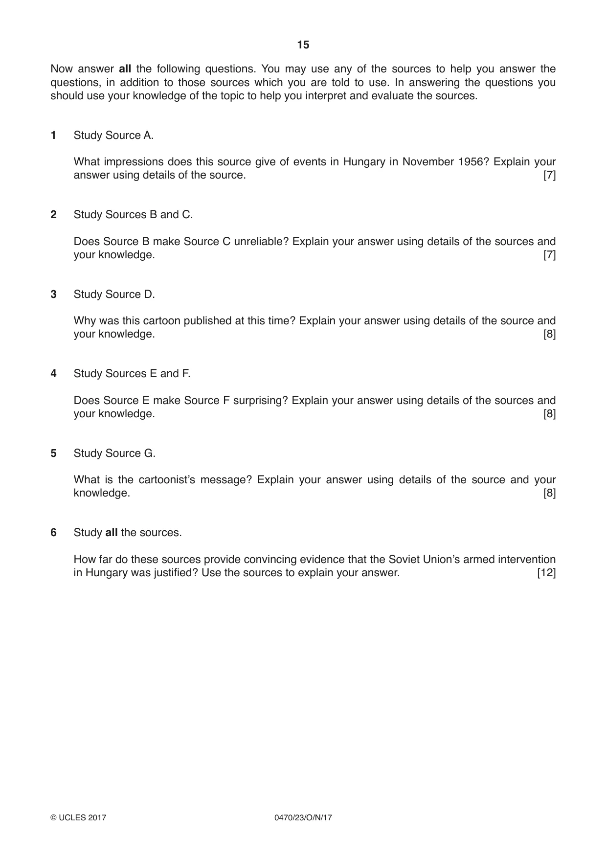 Cambridge IGCSE History 0470 2017 Oct/Nov Paper 2 · Variant 3 question paper, page 15 of 16