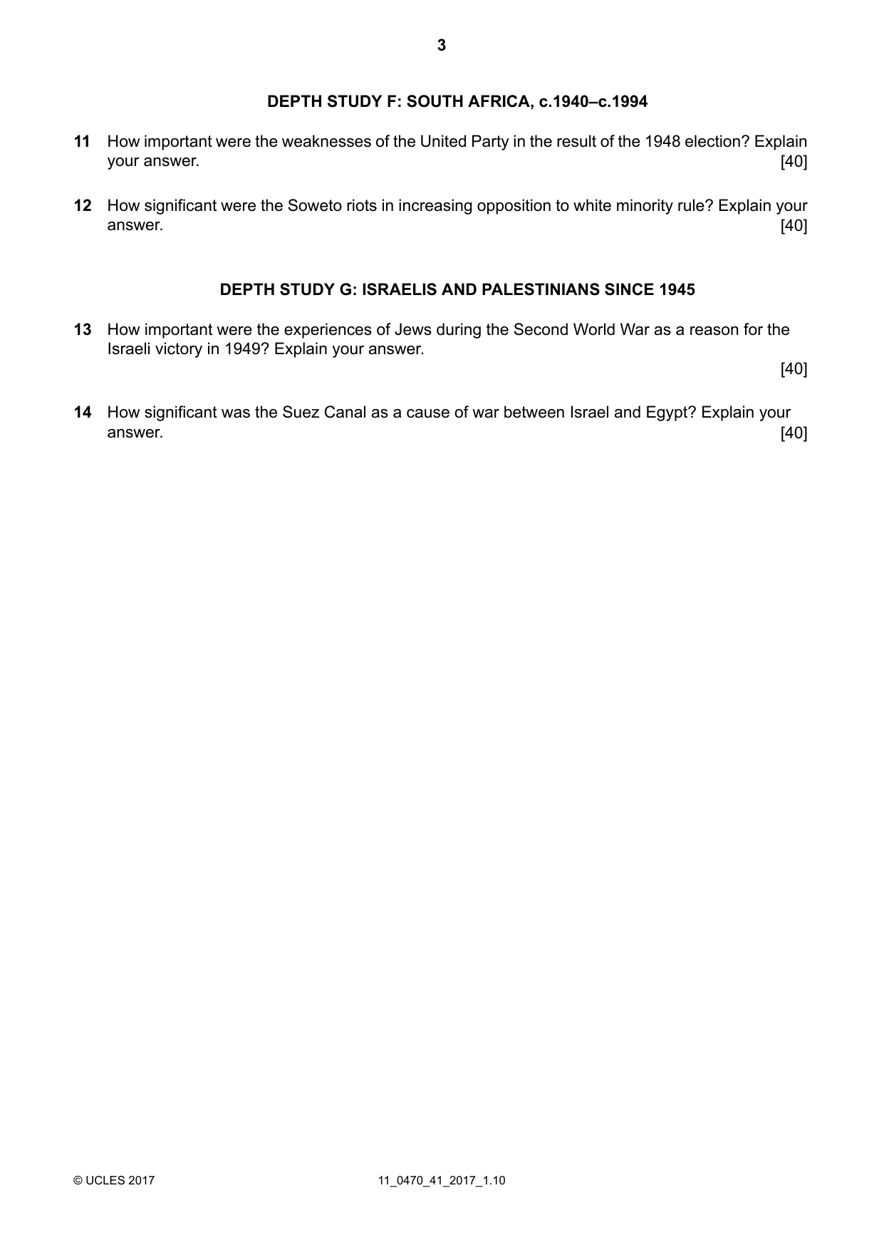 Cambridge IGCSE History 0470 2017 Oct/Nov Paper 4 · Variant 1 question paper, page 3 of 4