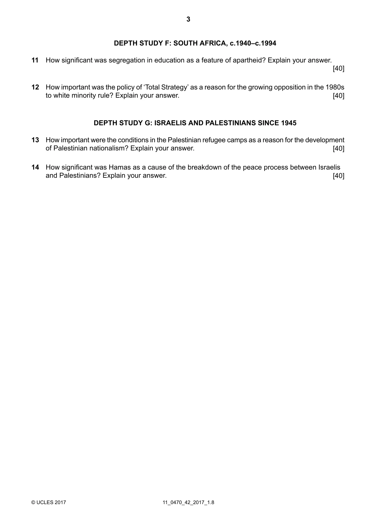 Cambridge IGCSE History 0470 2017 Oct/Nov Paper 4 · Variant 2 question paper, page 3 of 4