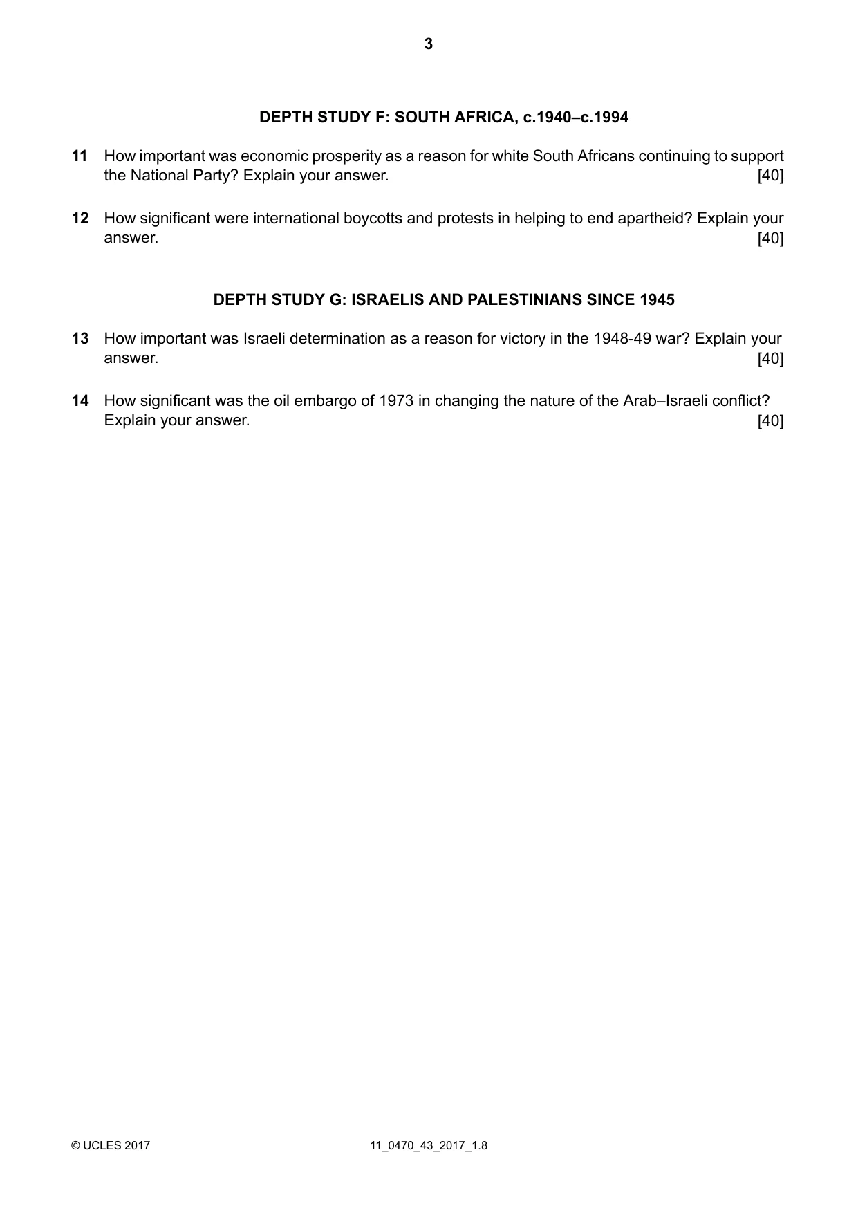 Cambridge IGCSE History 0470 2017 Oct/Nov Paper 4 · Variant 3 question paper, page 3 of 4