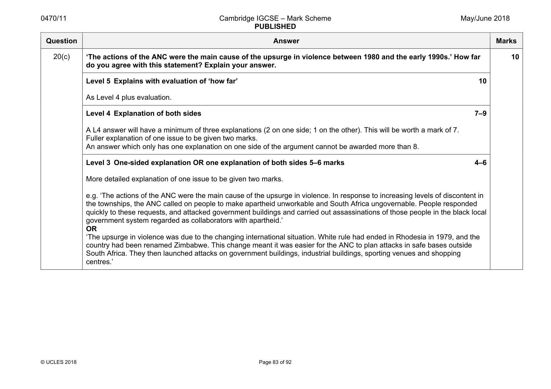 Mark scheme, page 83 of 92