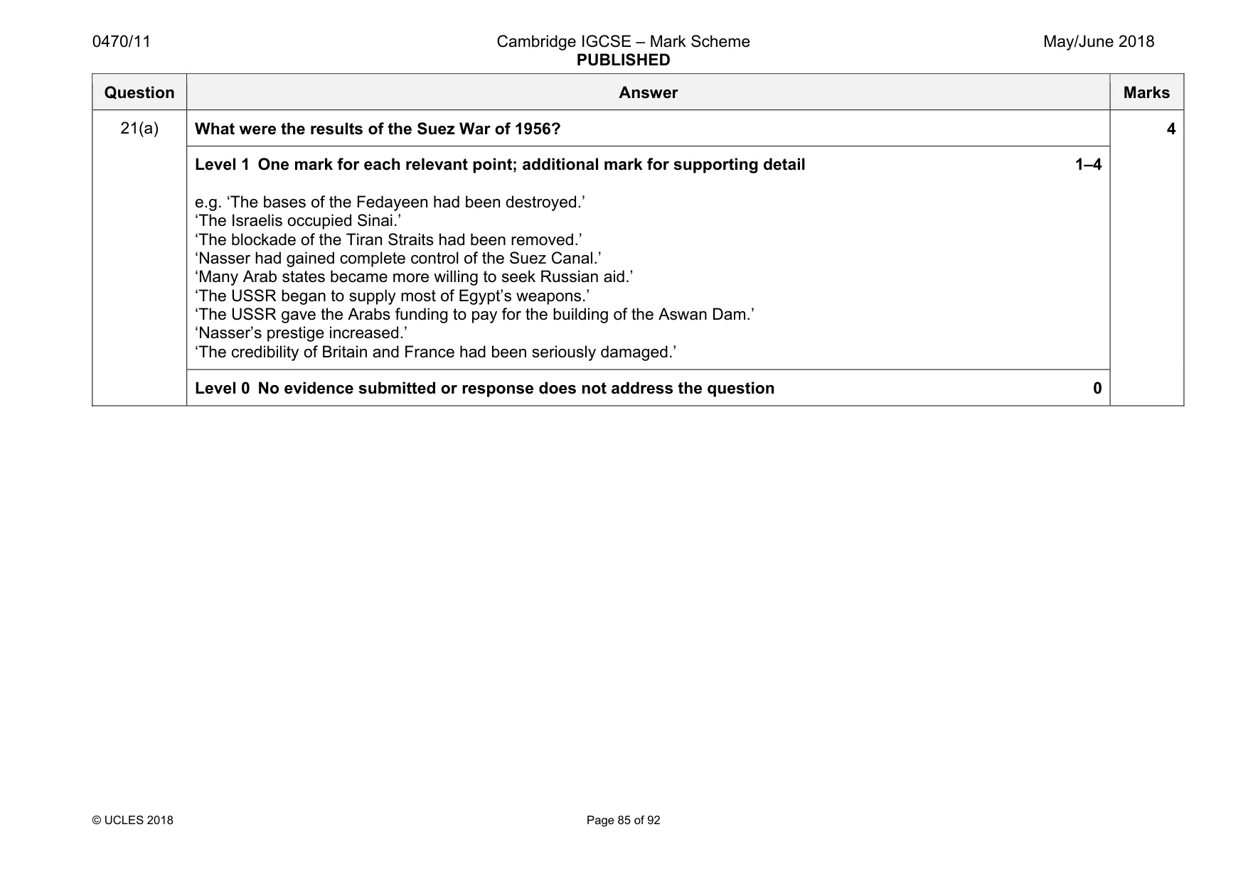 Mark scheme, page 85 of 92