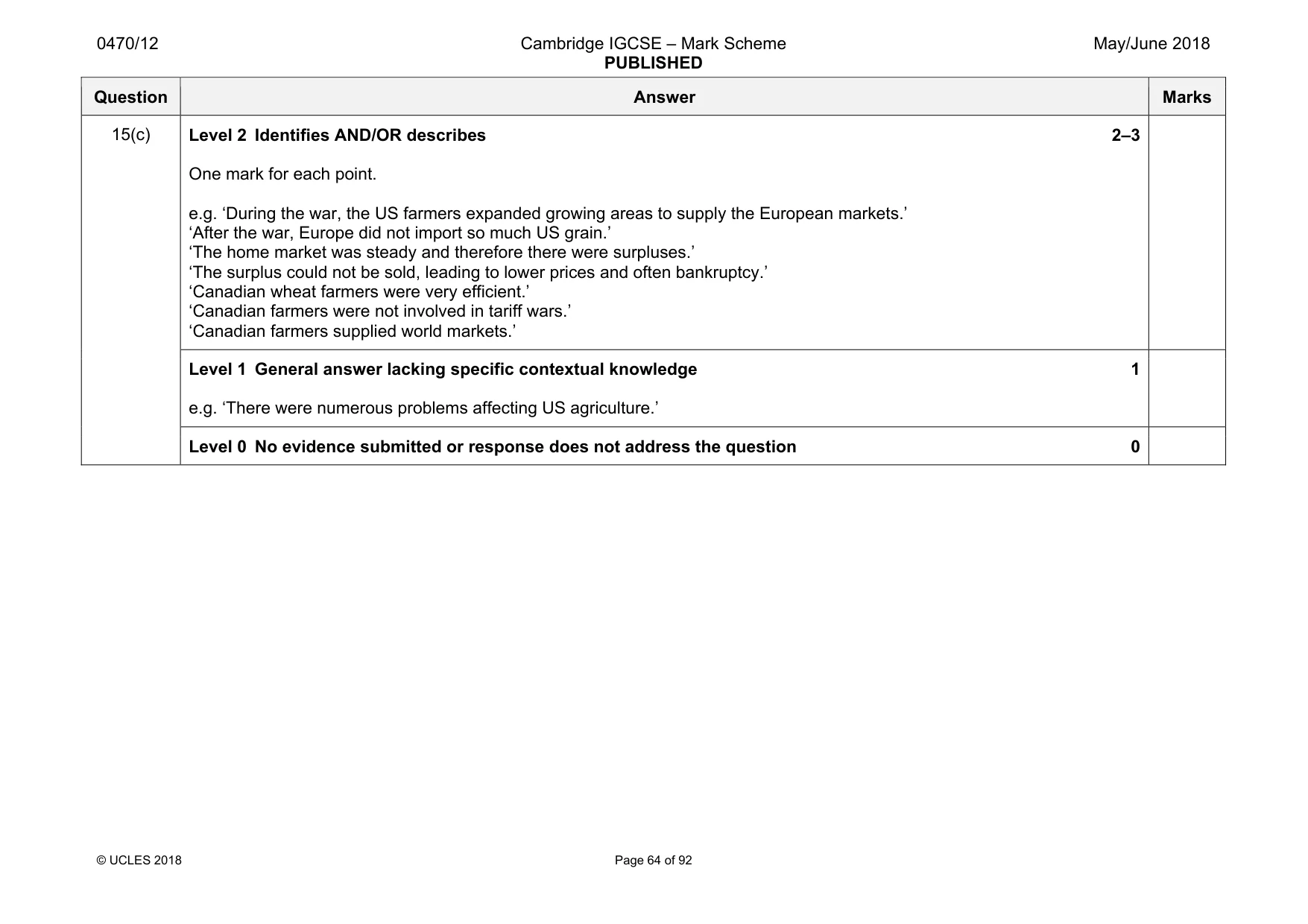 Mark scheme, page 64 of 92