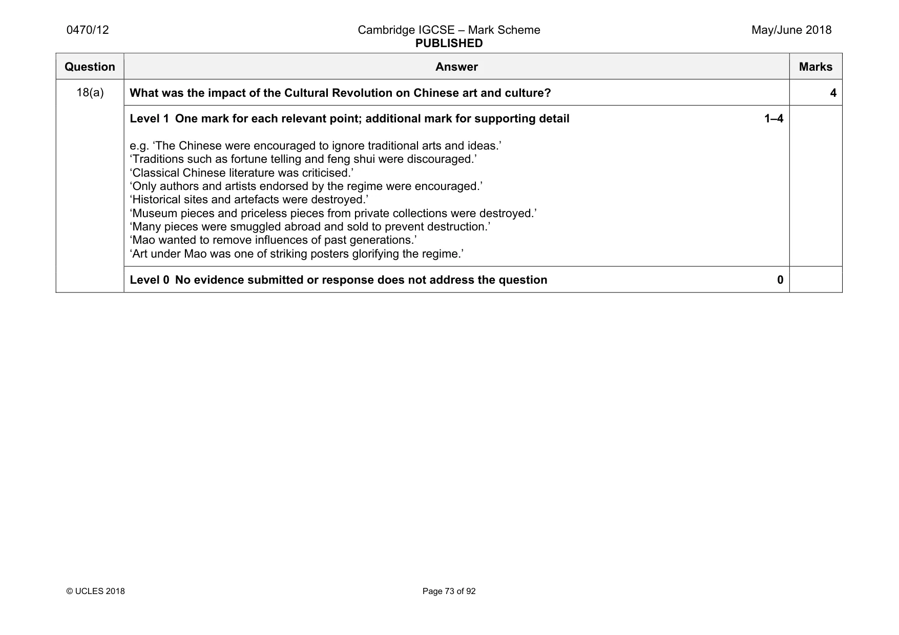 Mark scheme, page 73 of 92