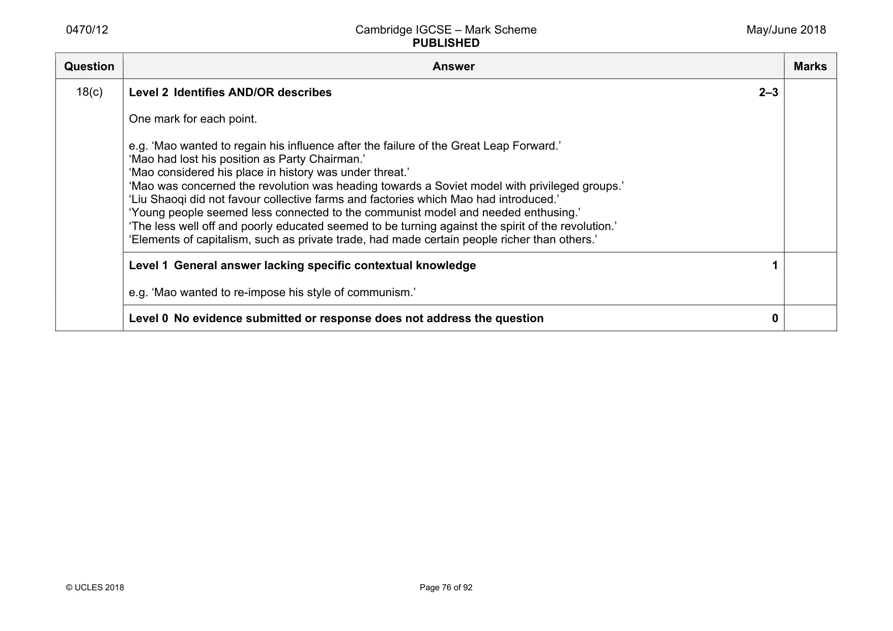 Mark scheme, page 76 of 92