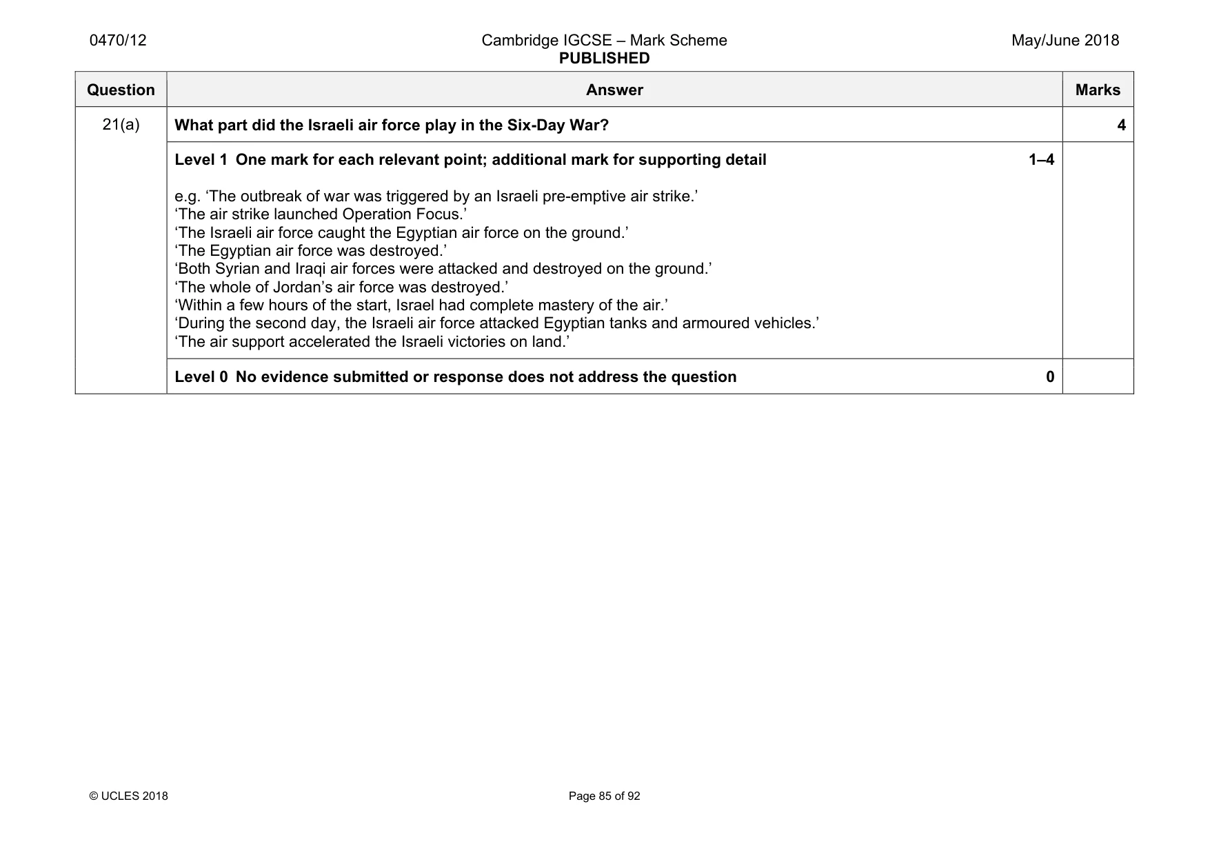 Mark scheme, page 85 of 92