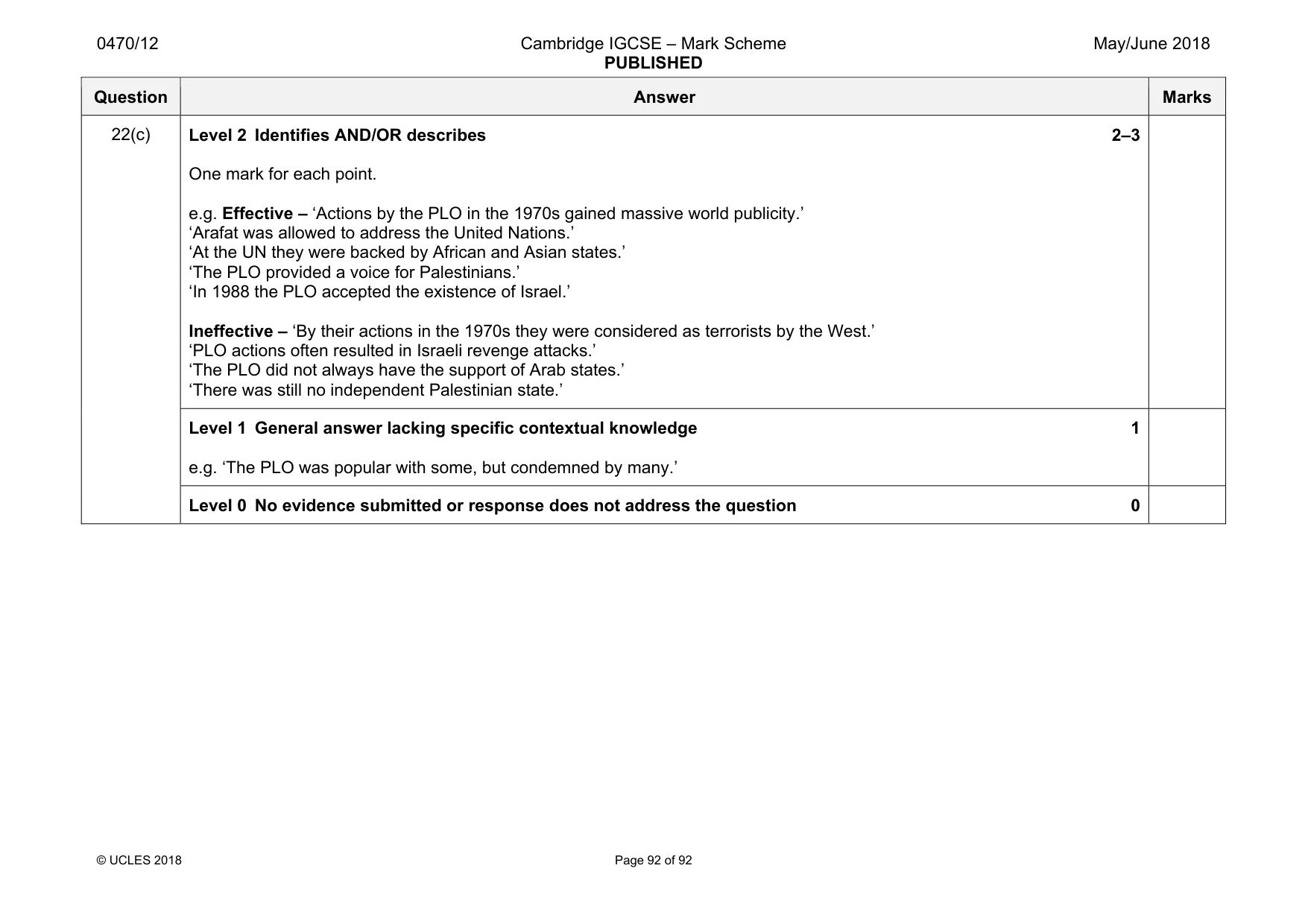 Mark scheme, page 92 of 92