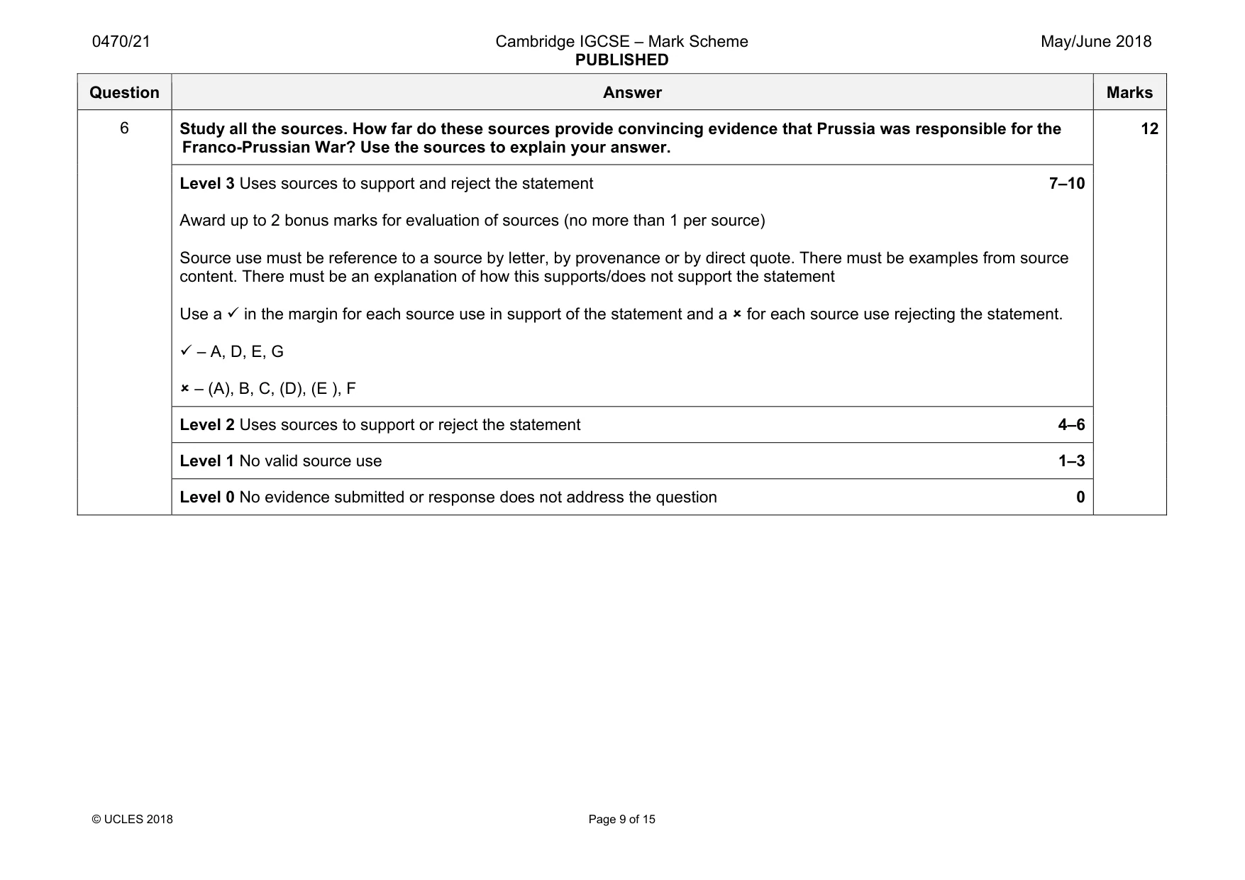 Mark scheme, page 9 of 15