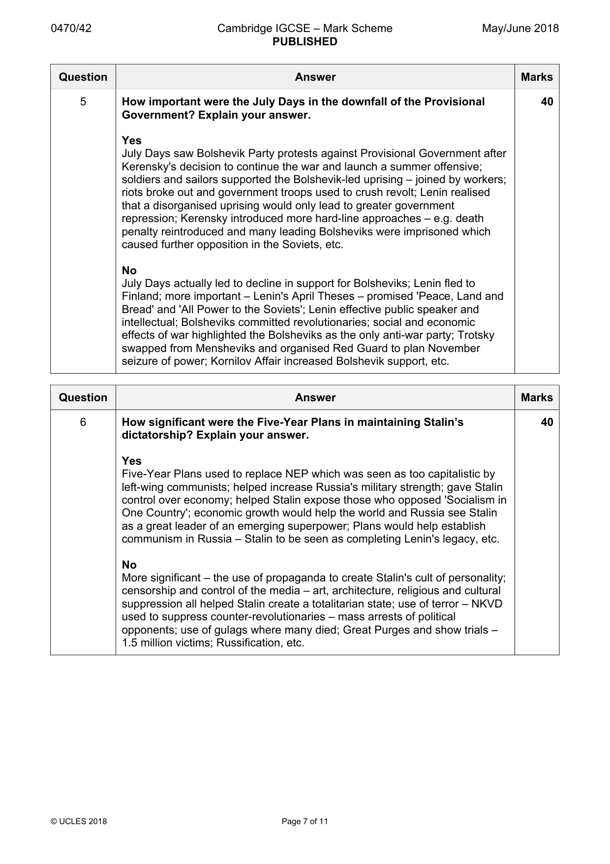 Mark scheme, page 7 of 11
