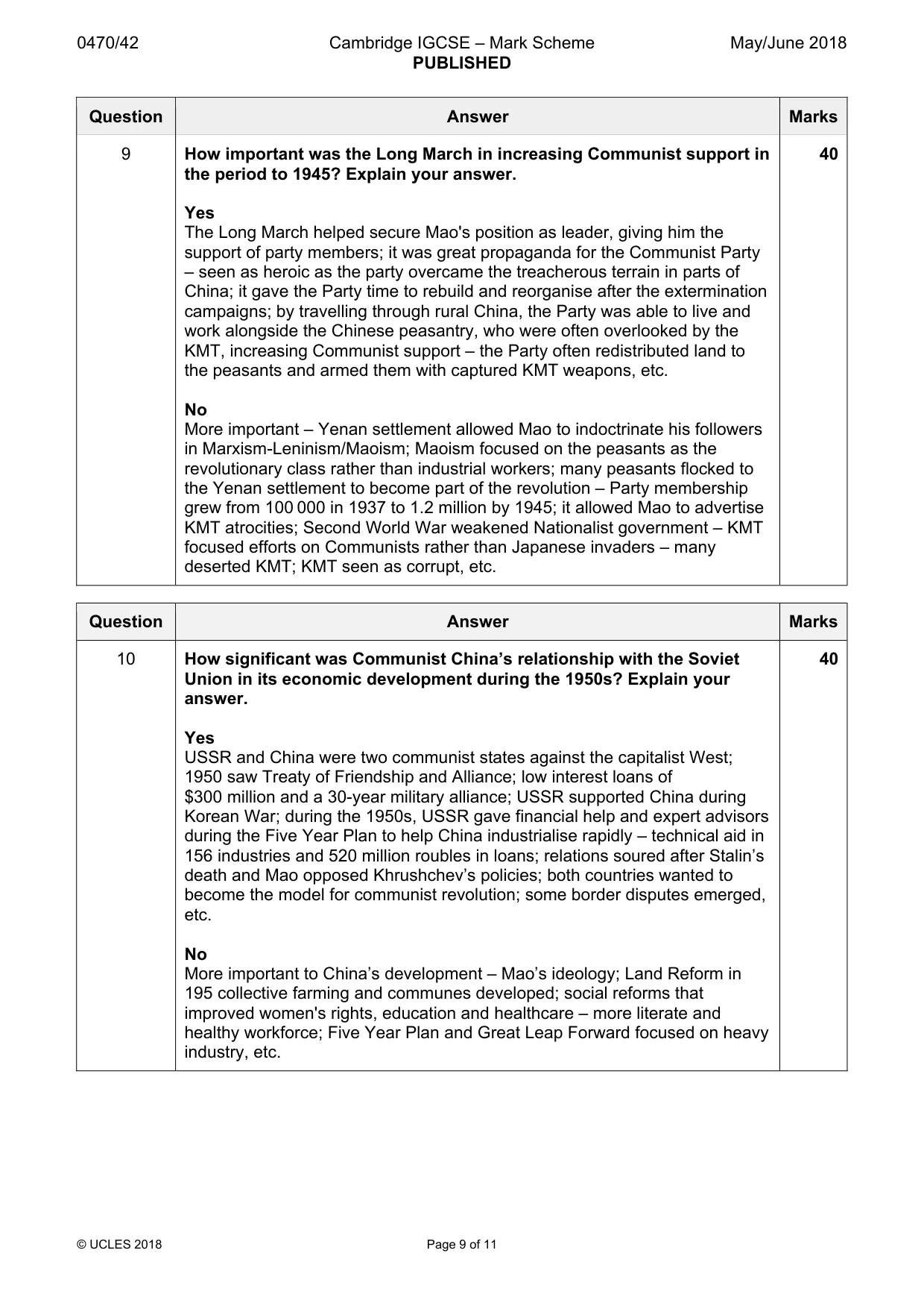 Mark scheme, page 9 of 11