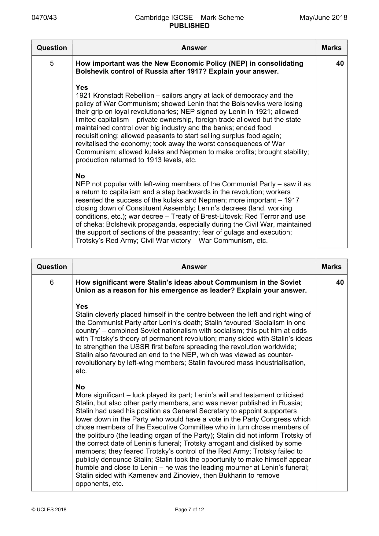 Mark scheme, page 7 of 12