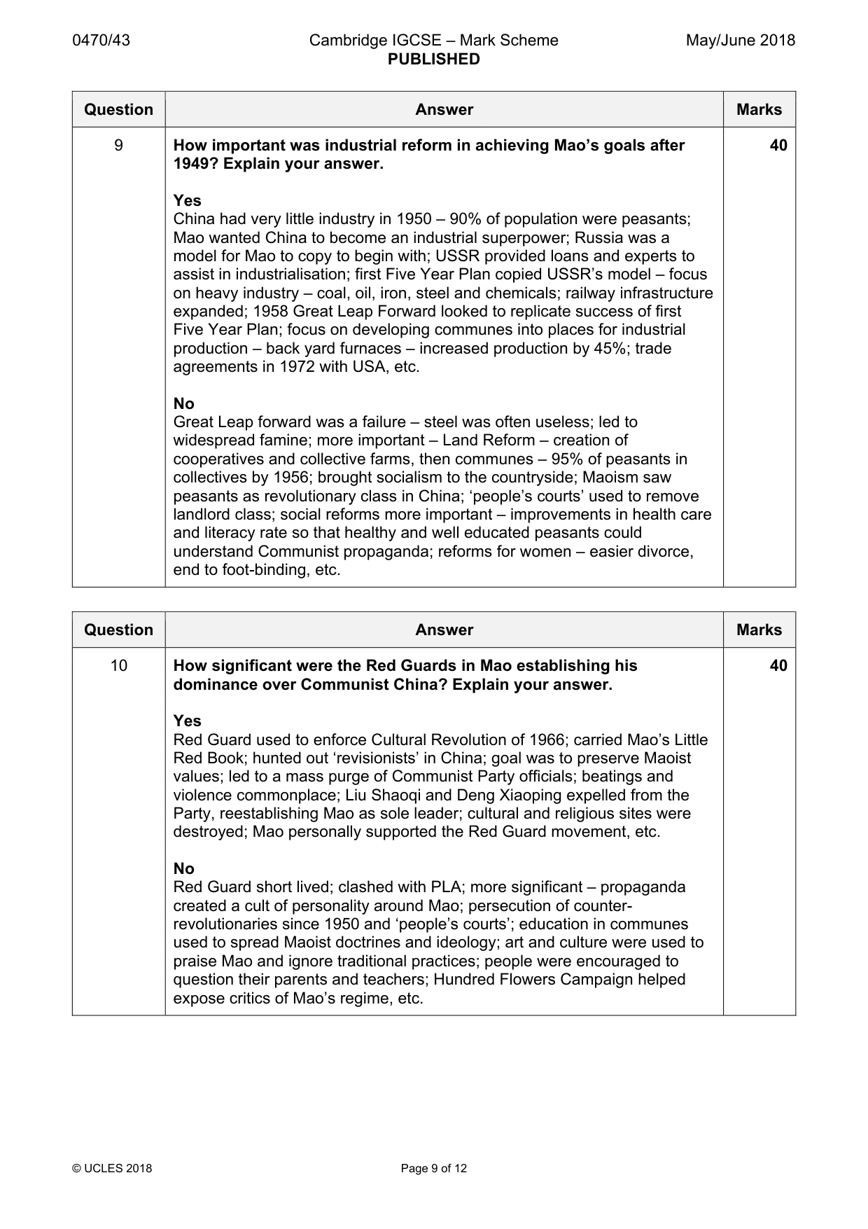 Mark scheme, page 9 of 12