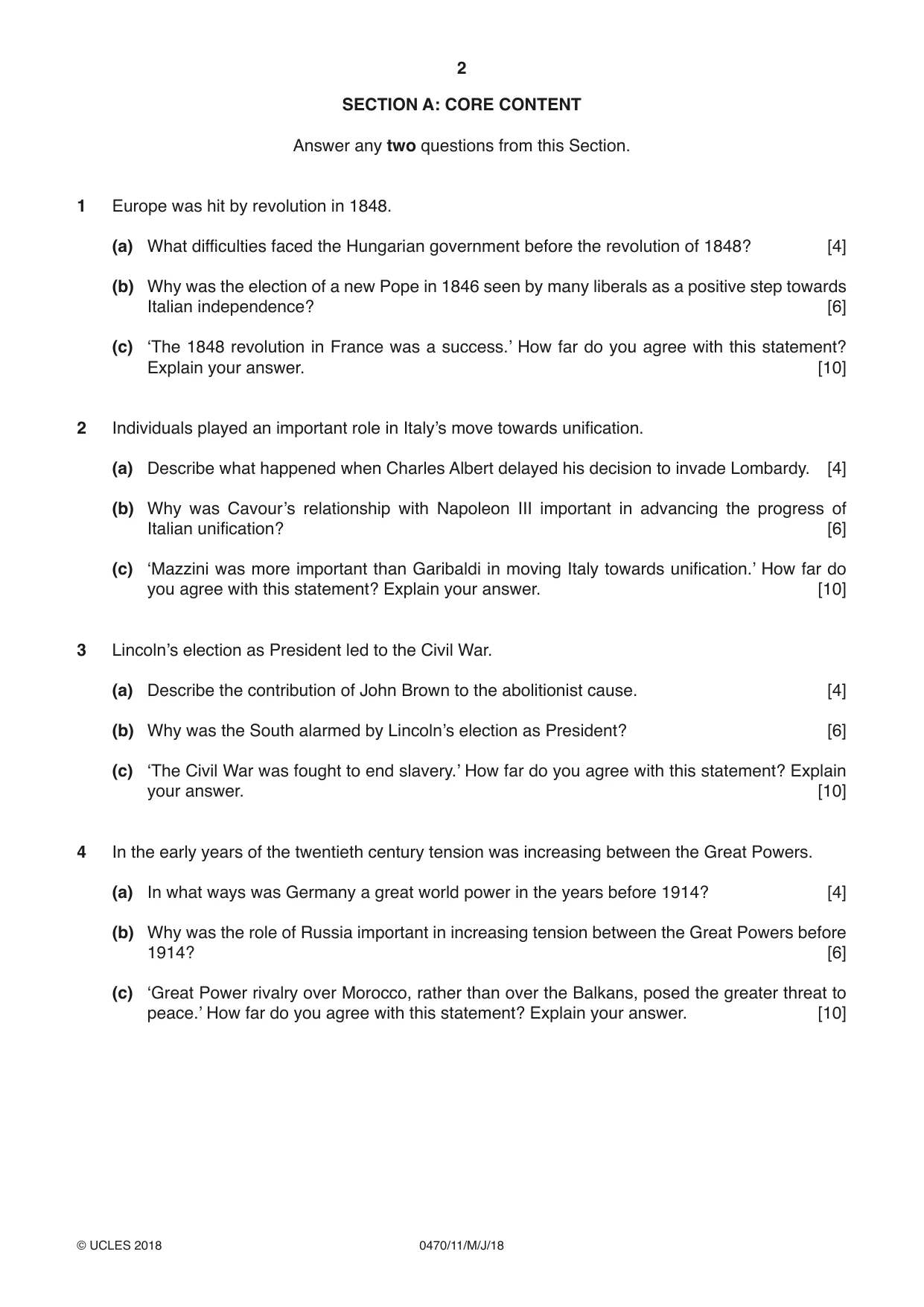Cambridge IGCSE History 0470 2018 May/June Paper 1 · Variant 1 question paper, page 2 of 12