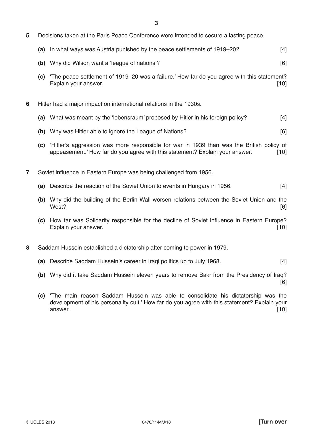 Cambridge IGCSE History 0470 2018 May/June Paper 1 · Variant 1 question paper, page 3 of 12