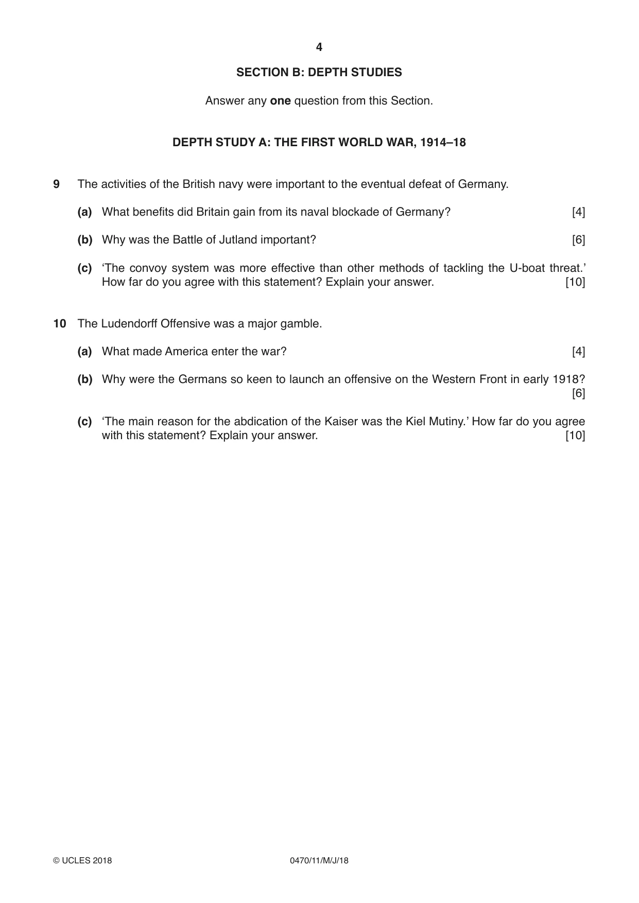 Cambridge IGCSE History 0470 2018 May/June Paper 1 · Variant 1 question paper, page 4 of 12