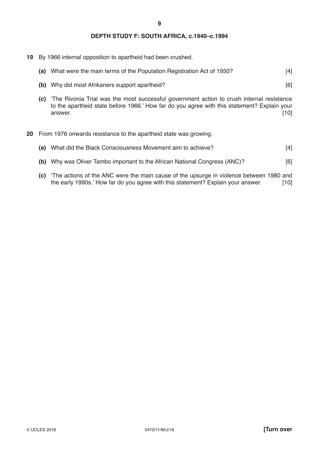 Cambridge IGCSE History 0470 2018 May/June Paper 1 · Variant 1 question paper, page 9 of 12