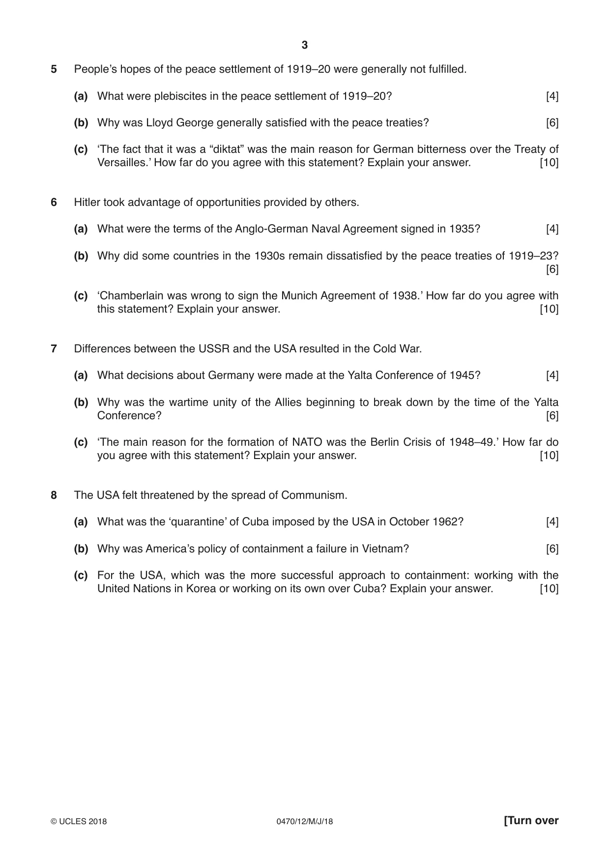 Cambridge IGCSE History 0470 2018 May/June Paper 1 · Variant 2 question paper, page 3 of 12