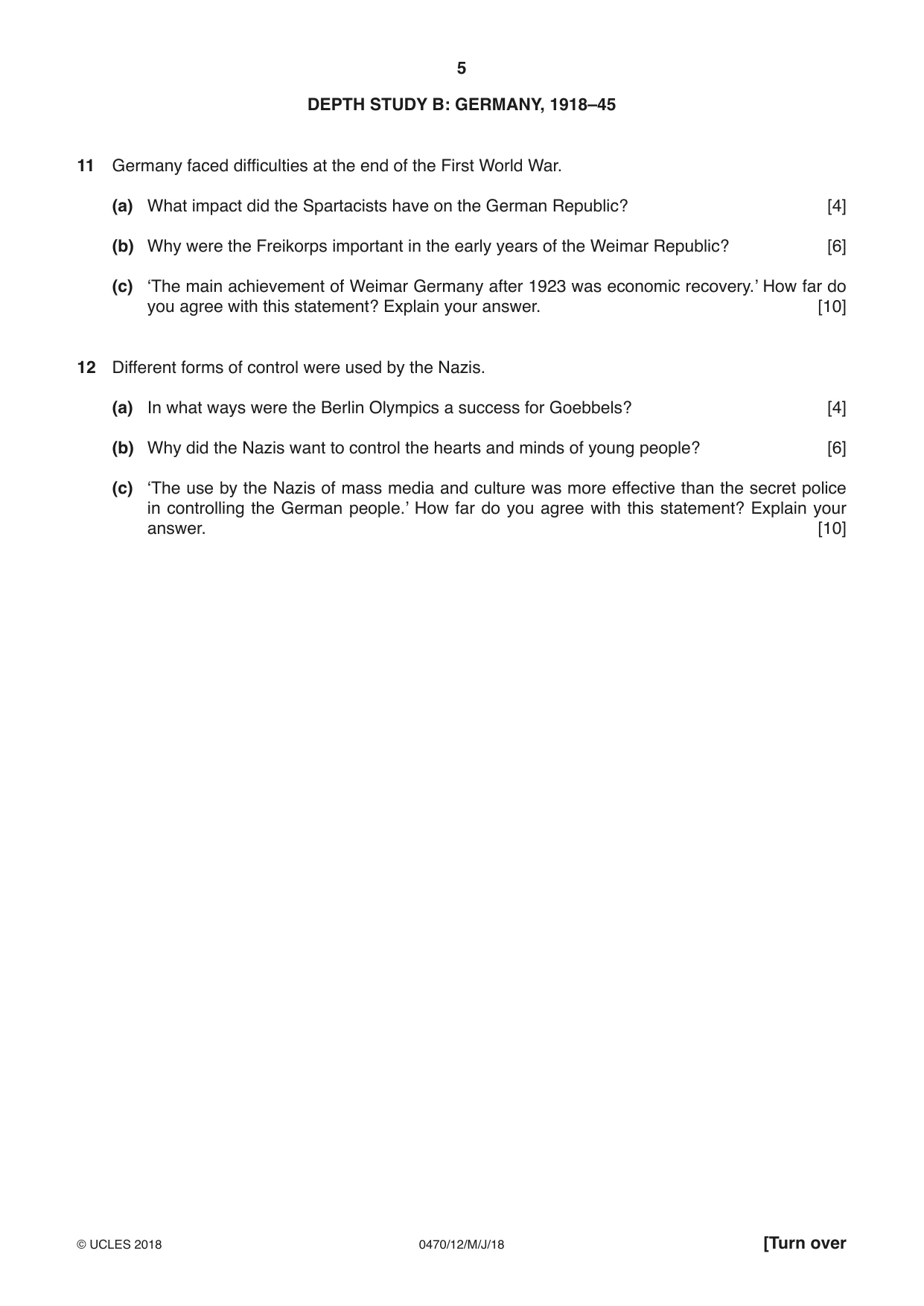 Cambridge IGCSE History 0470 2018 May/June Paper 1 · Variant 2 question paper, page 5 of 12