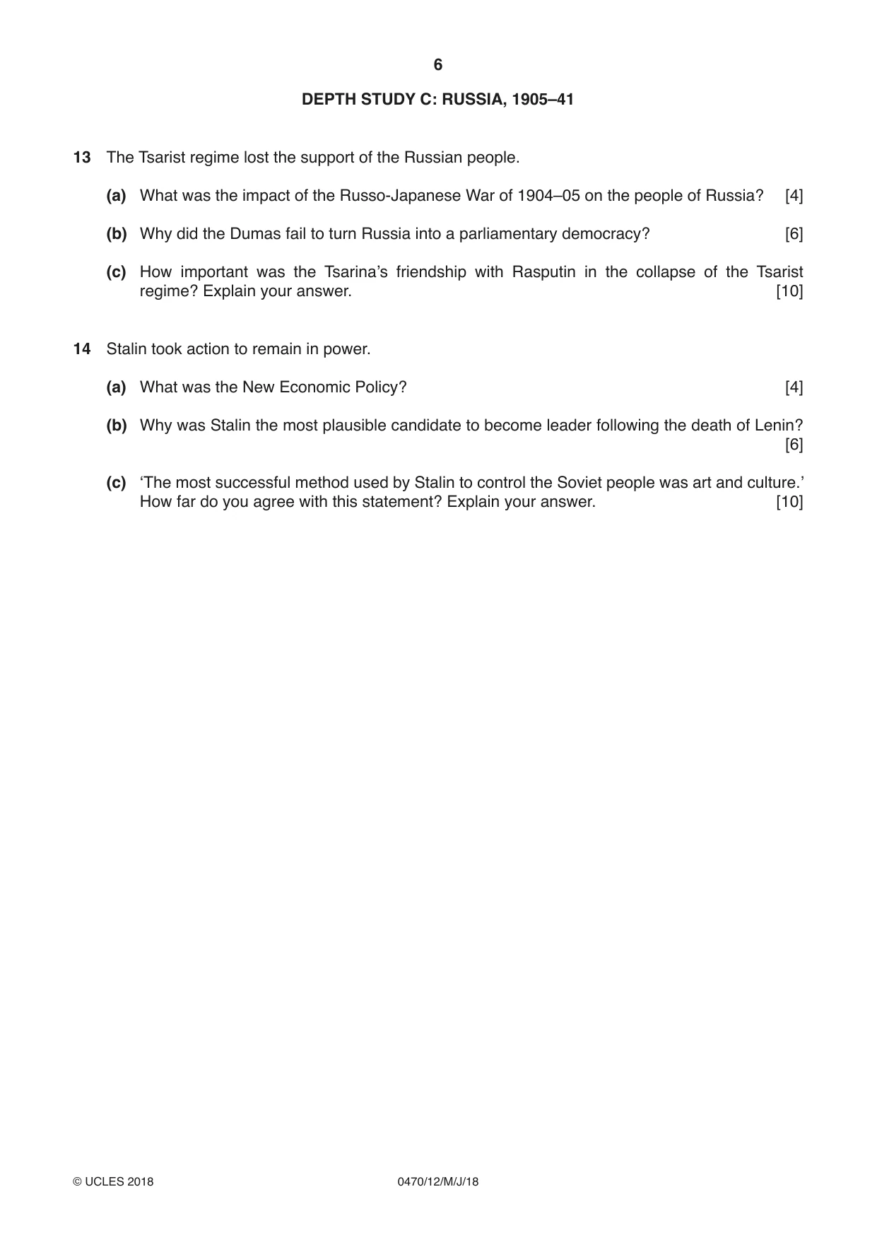 Cambridge IGCSE History 0470 2018 May/June Paper 1 · Variant 2 question paper, page 6 of 12
