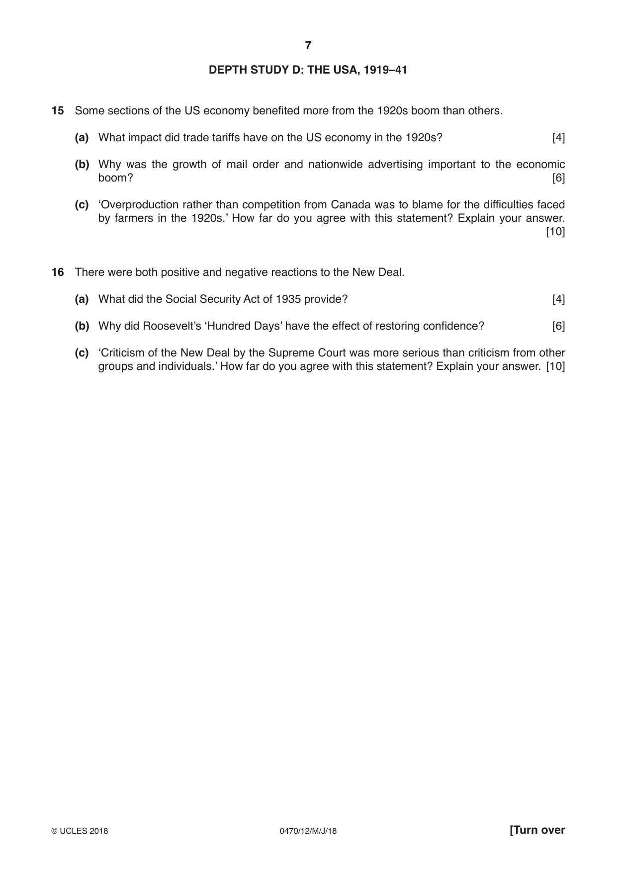 Cambridge IGCSE History 0470 2018 May/June Paper 1 · Variant 2 question paper, page 7 of 12