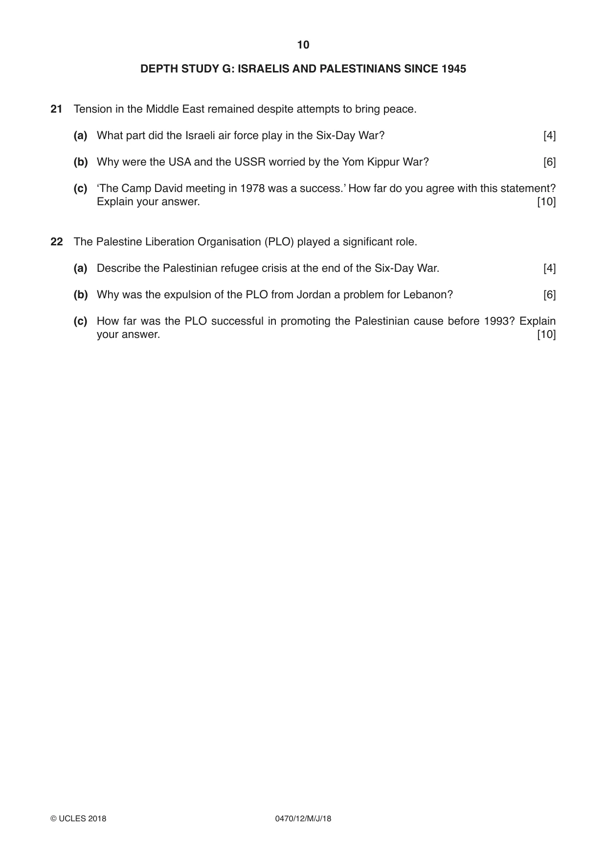 Cambridge IGCSE History 0470 2018 May/June Paper 1 · Variant 2 question paper, page 10 of 12