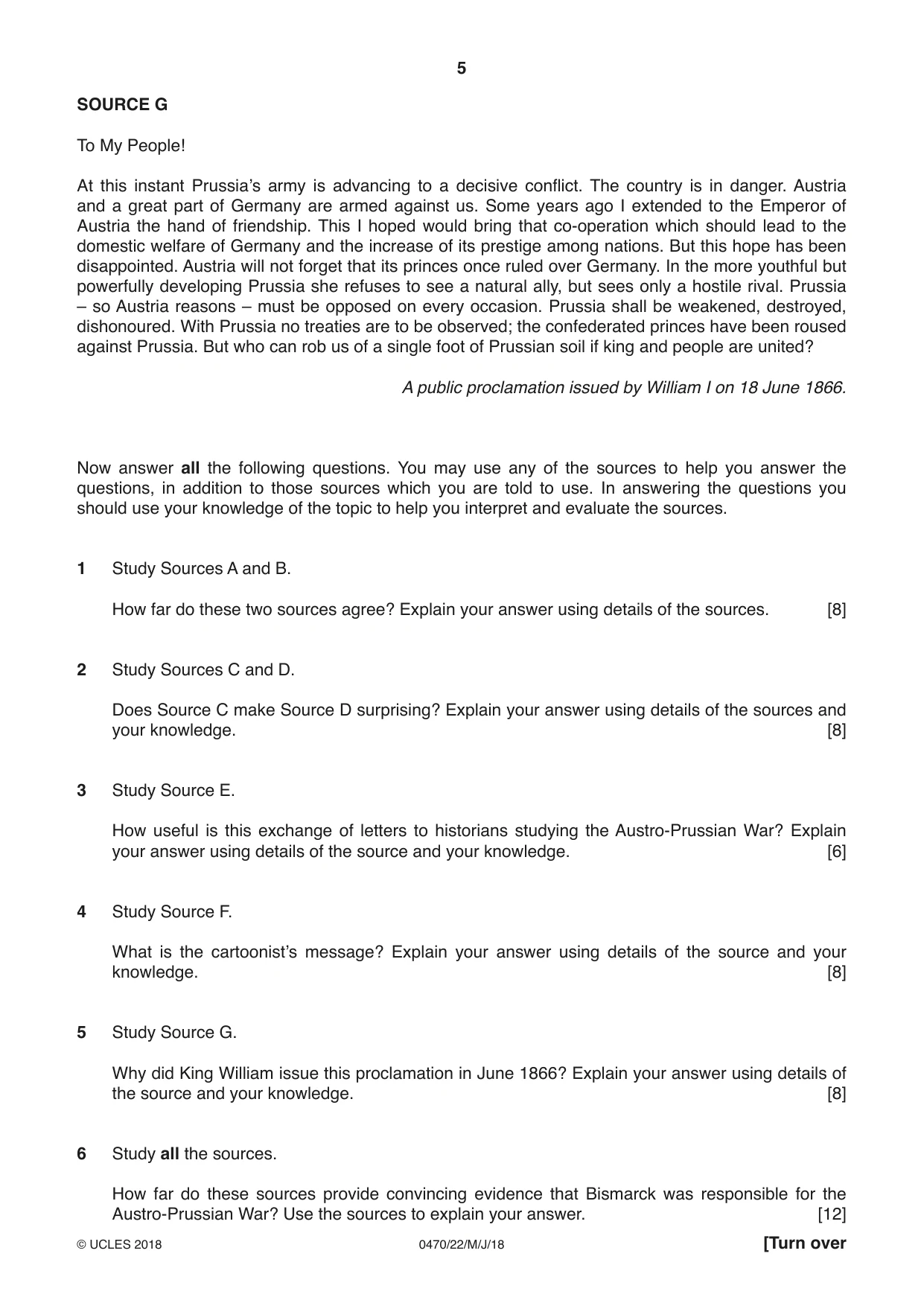 Cambridge IGCSE History 0470 2018 May/June Paper 2 · Variant 2 question paper, page 5 of 12