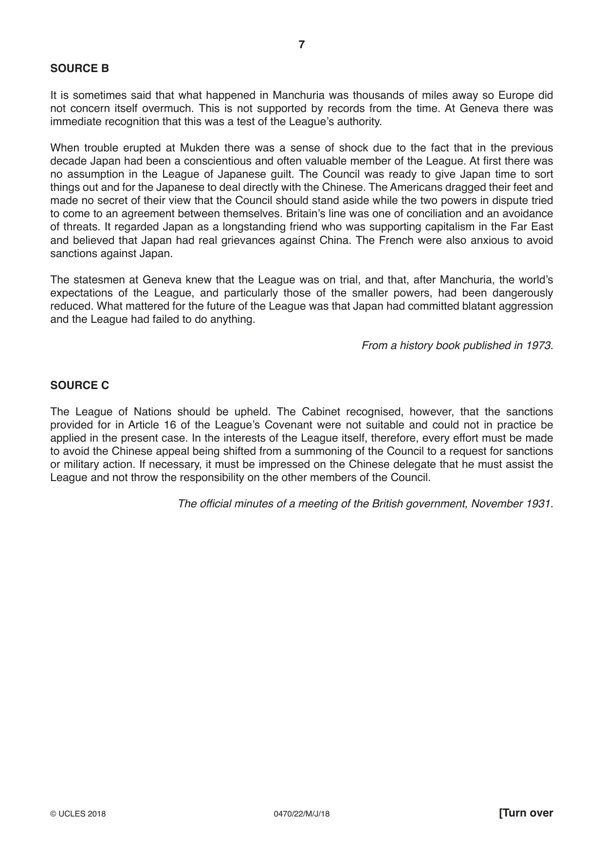 Cambridge IGCSE History 0470 2018 May/June Paper 2 · Variant 2 question paper, page 7 of 12