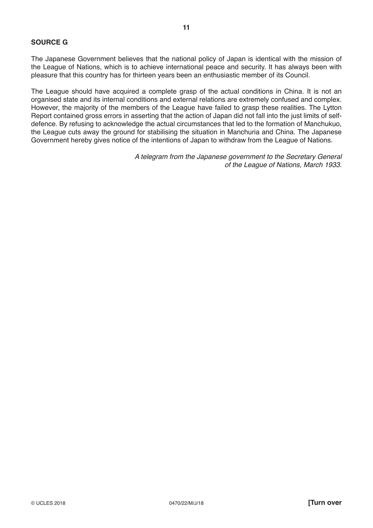 Cambridge IGCSE History 0470 2018 May/June Paper 2 · Variant 2 question paper, page 11 of 12