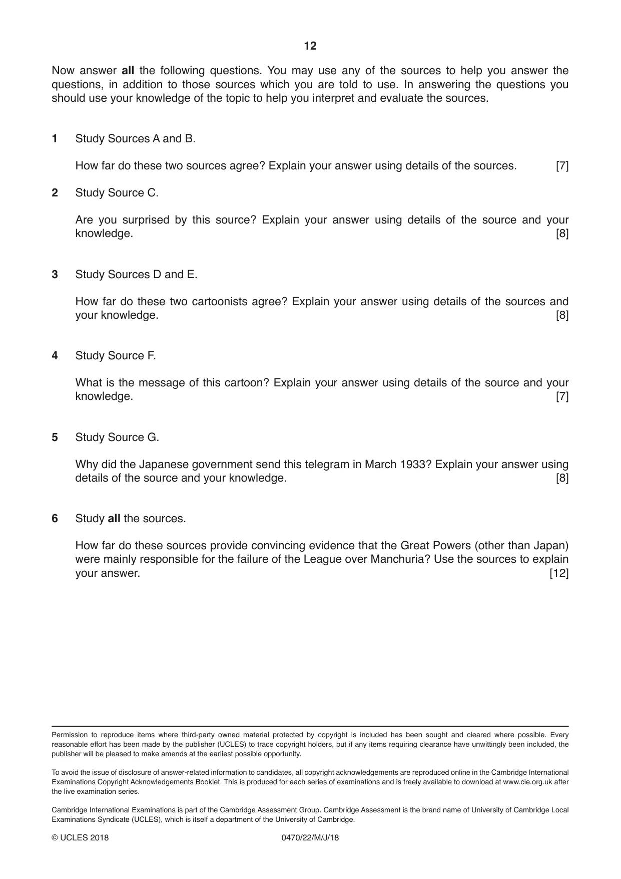 Cambridge IGCSE History 0470 2018 May/June Paper 2 · Variant 2 question paper, page 12 of 12