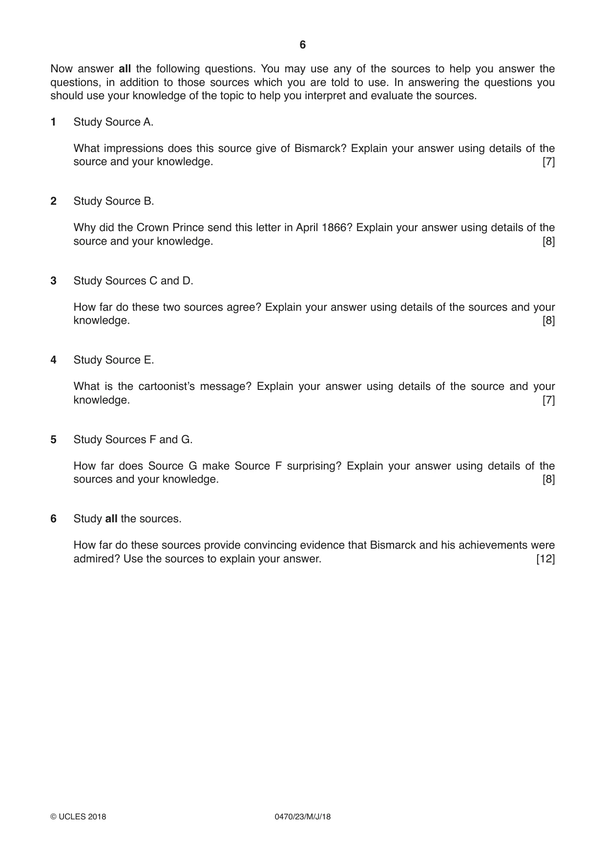 Cambridge IGCSE History 0470 2018 May/June Paper 2 · Variant 3 question paper, page 6 of 12