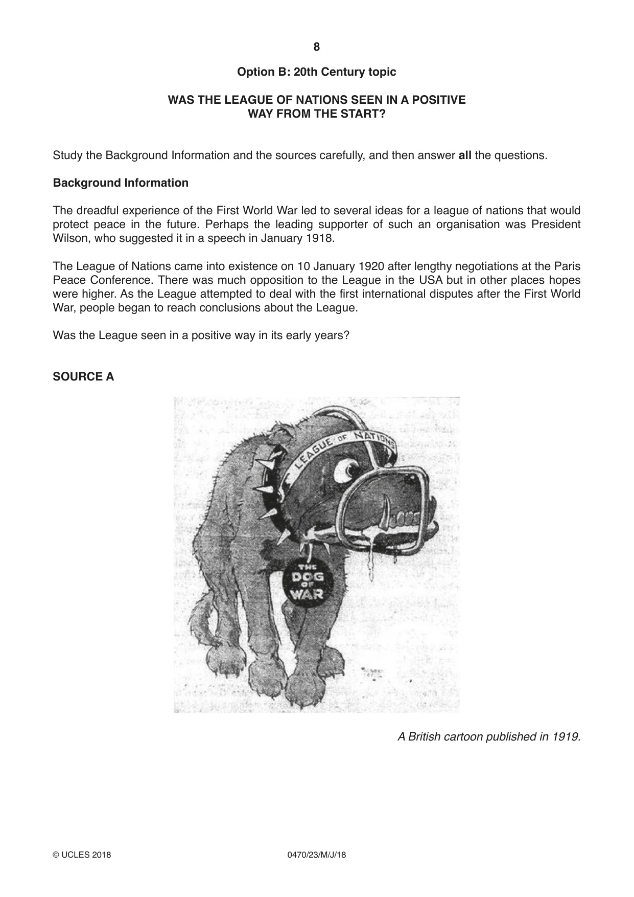 Cambridge IGCSE History 0470 2018 May/June Paper 2 · Variant 3 question paper, page 8 of 12