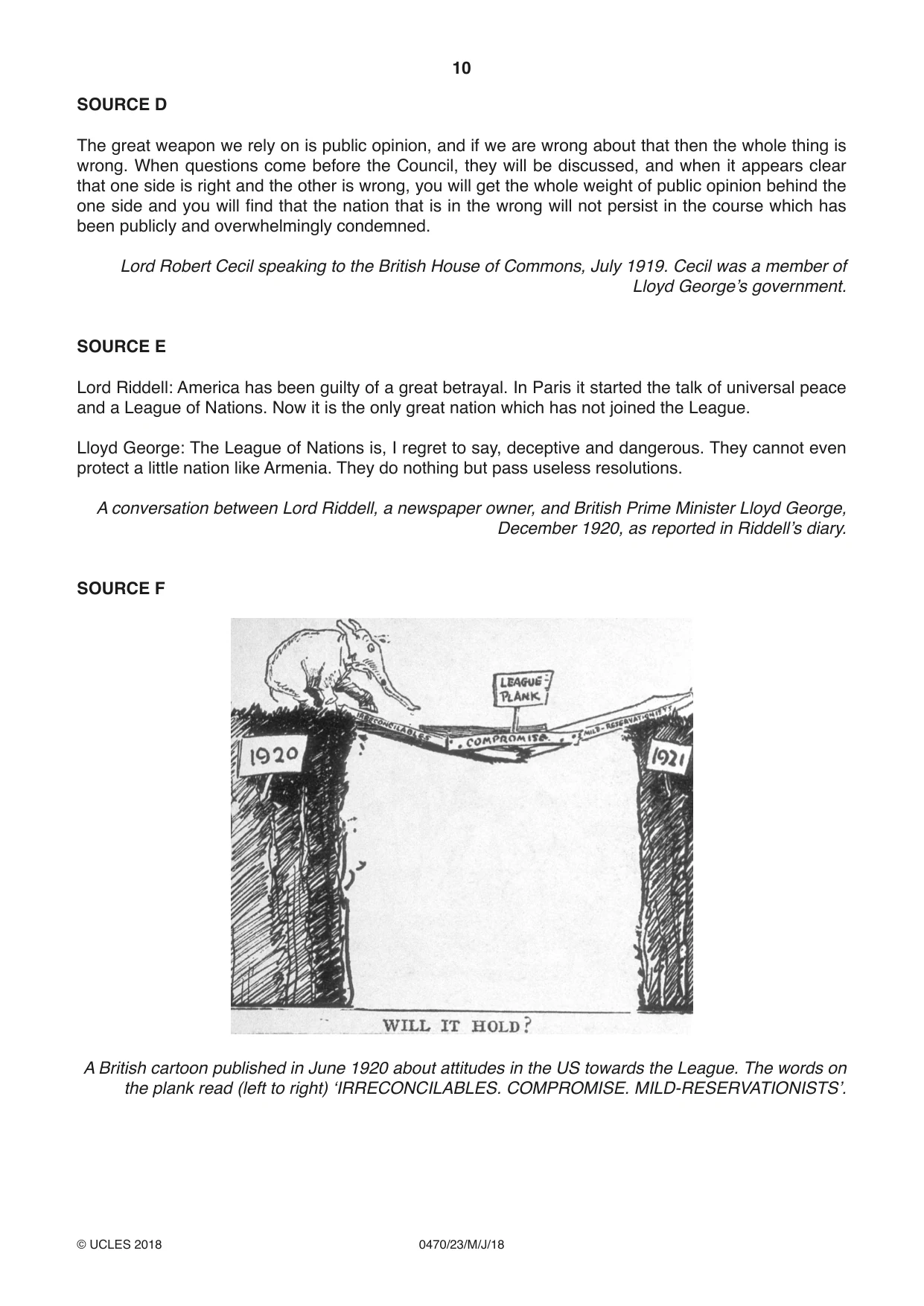 Cambridge IGCSE History 0470 2018 May/June Paper 2 · Variant 3 question paper, page 10 of 12