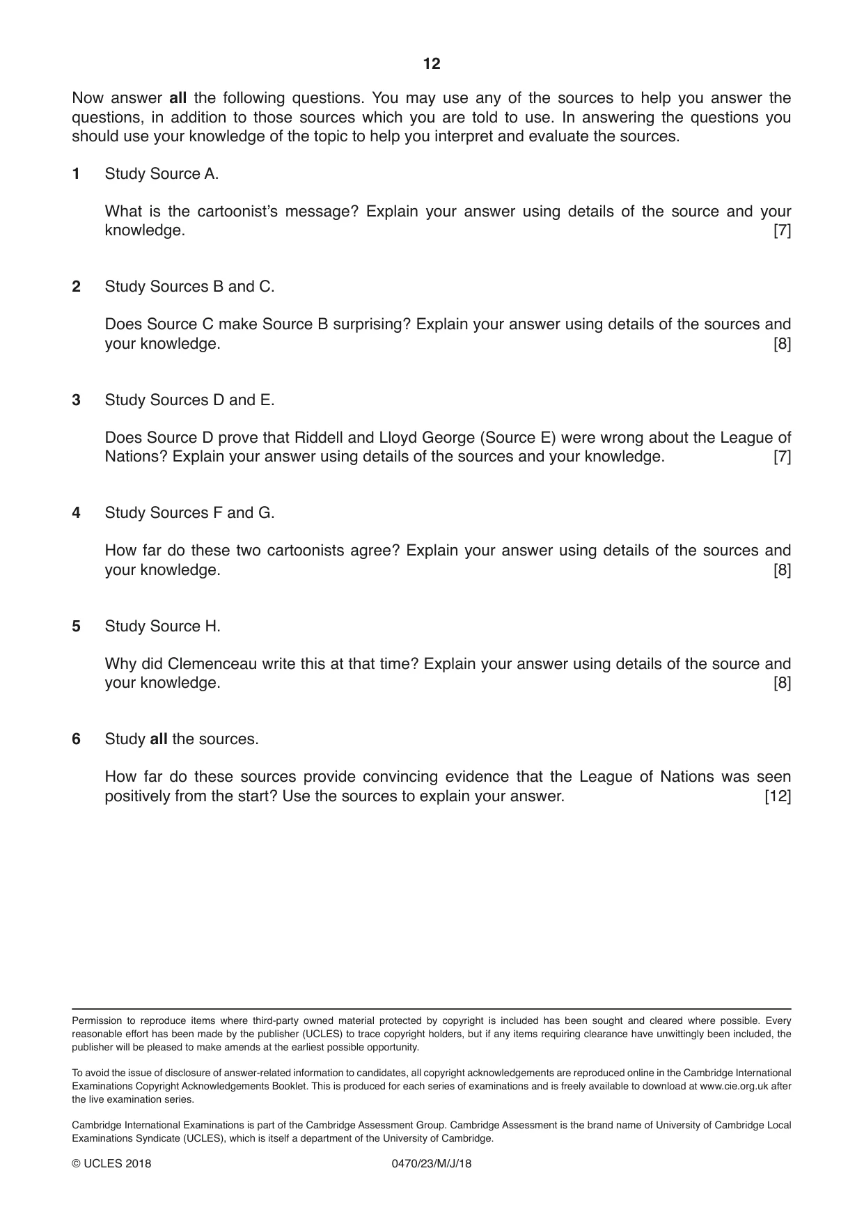 Cambridge IGCSE History 0470 2018 May/June Paper 2 · Variant 3 question paper, page 12 of 12