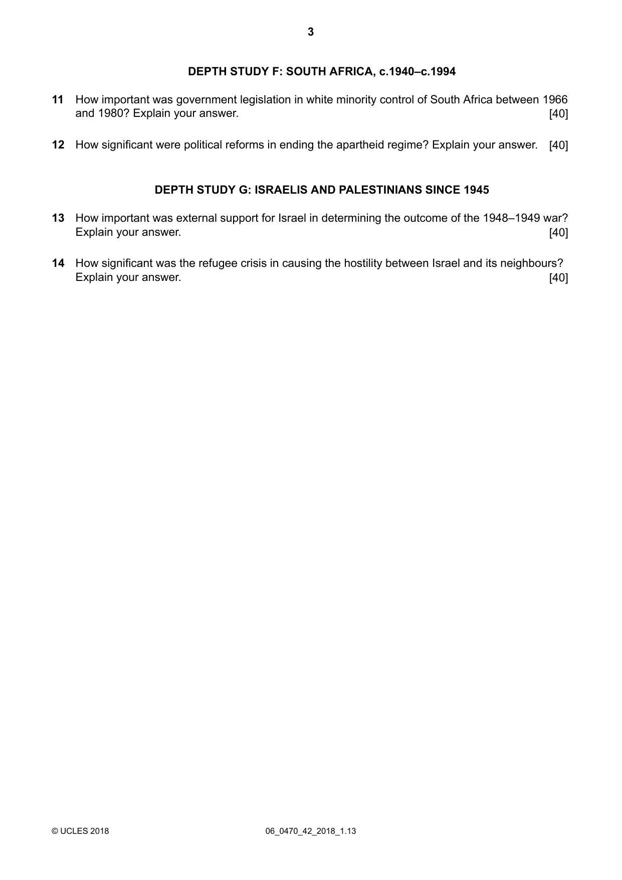 Cambridge IGCSE History 0470 2018 May/June Paper 4 · Variant 2 question paper, page 3 of 4