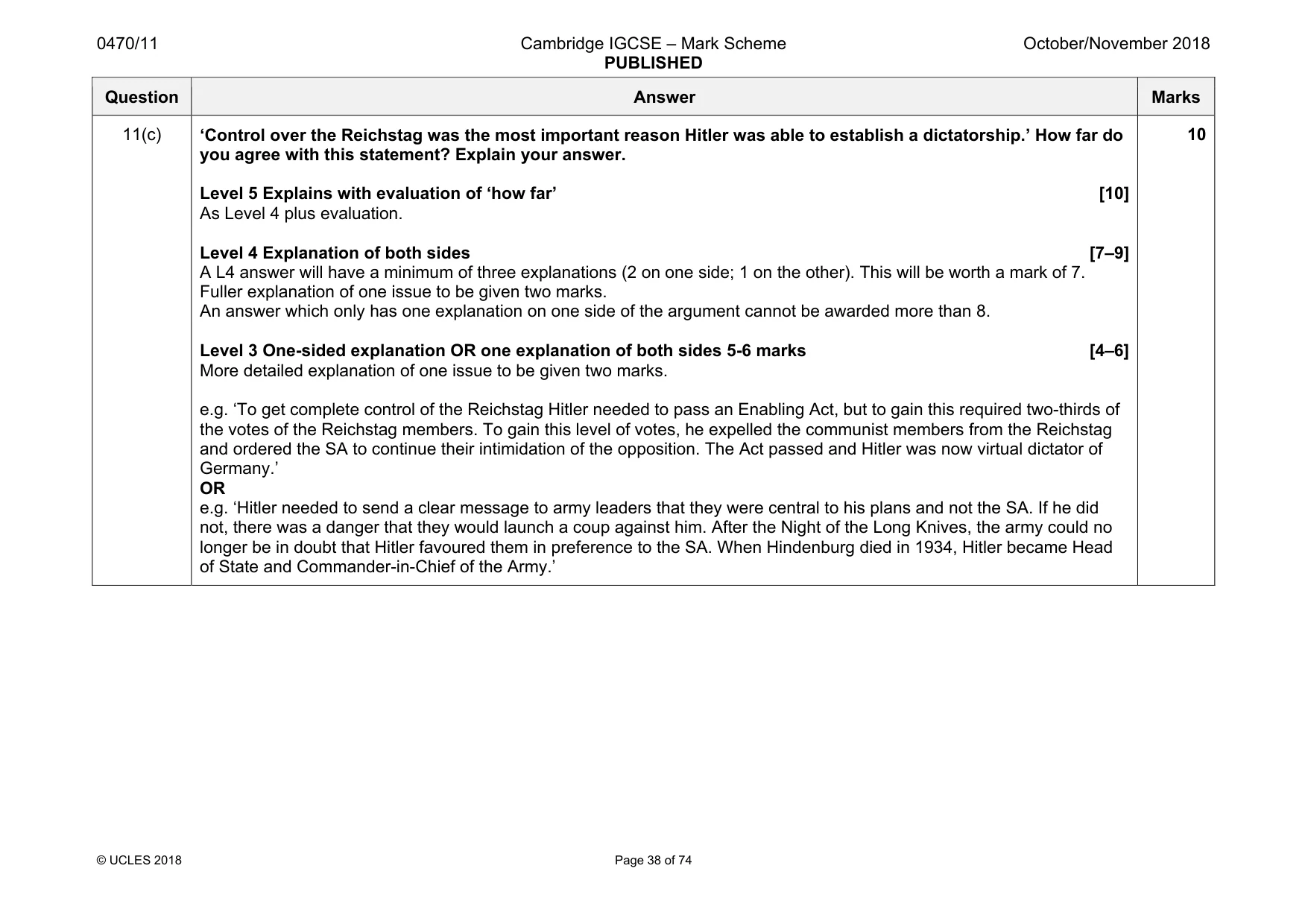 Mark scheme, page 38 of 74