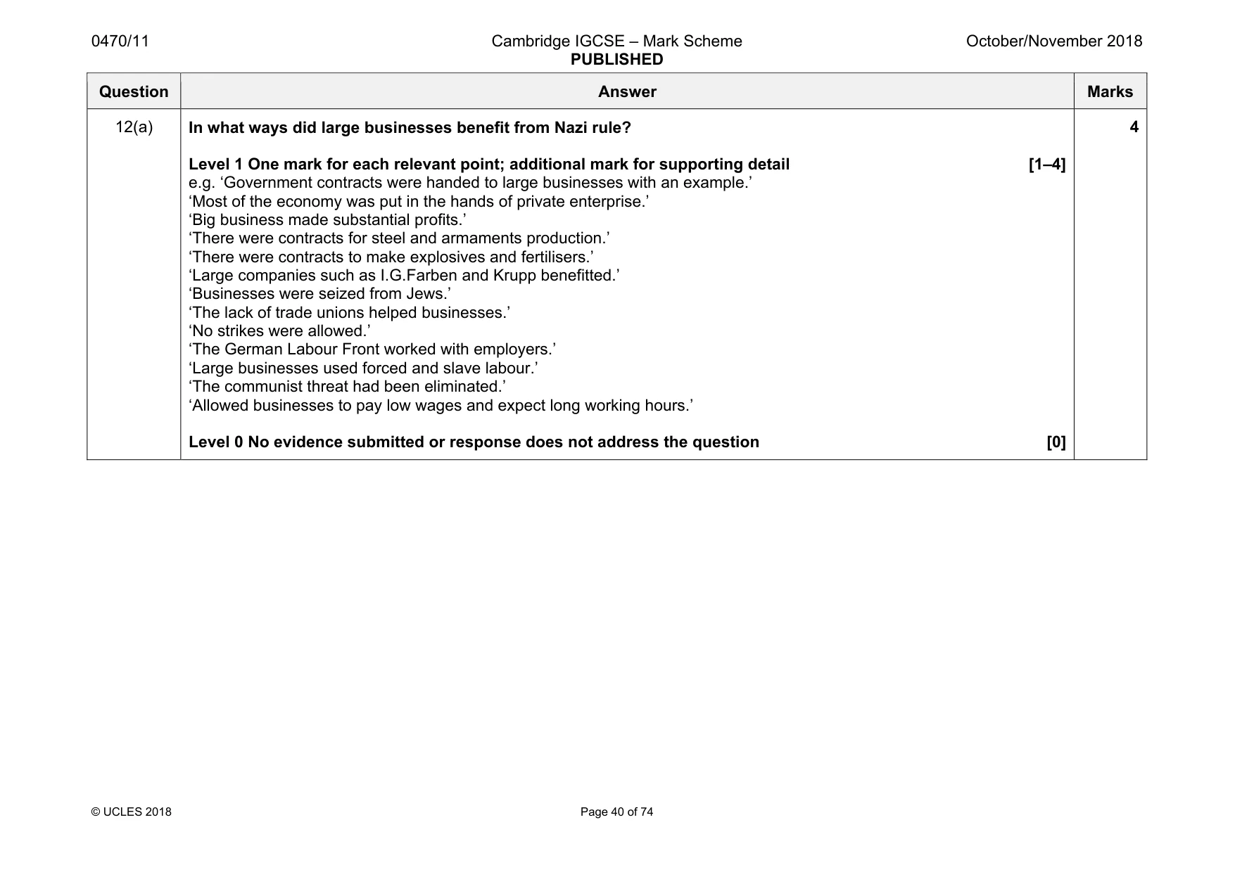 Mark scheme, page 40 of 74