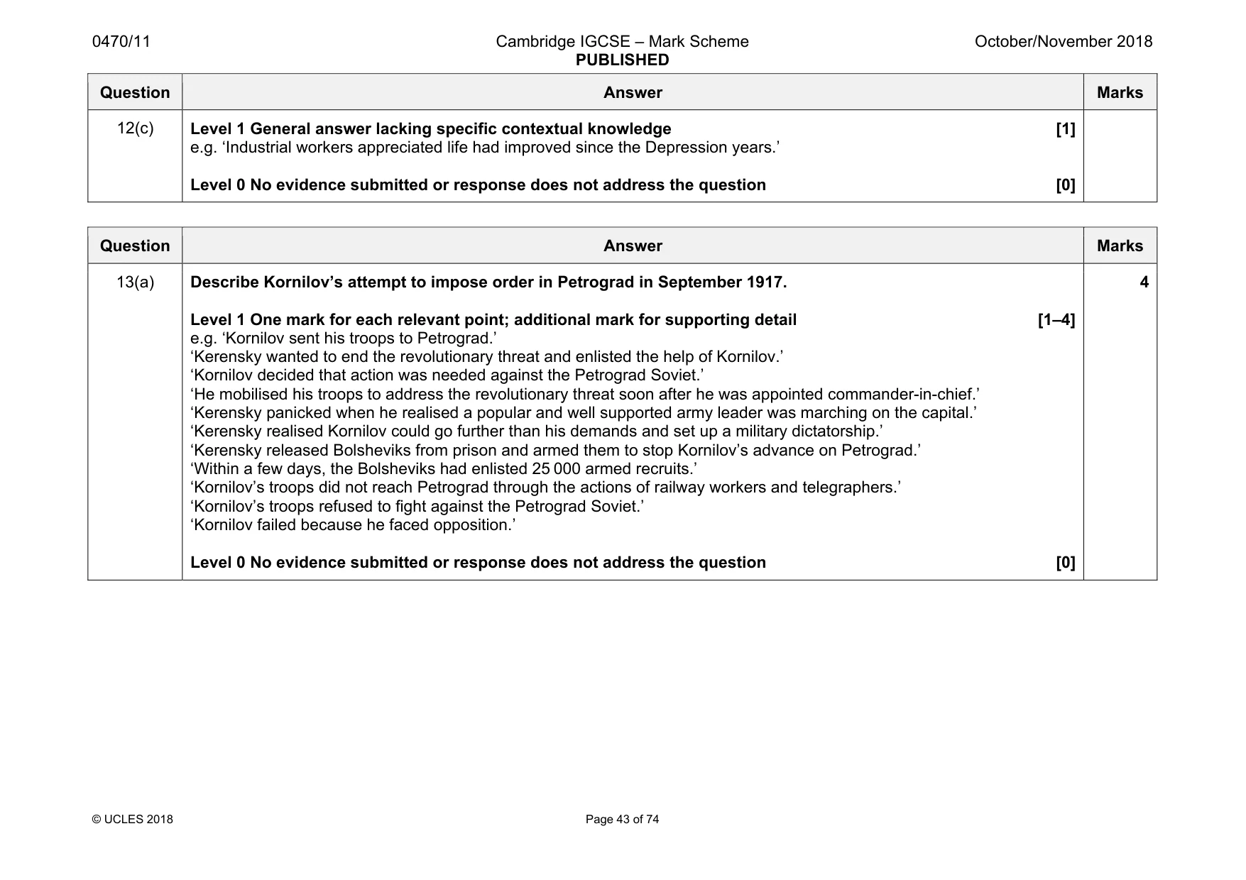 Mark scheme, page 43 of 74