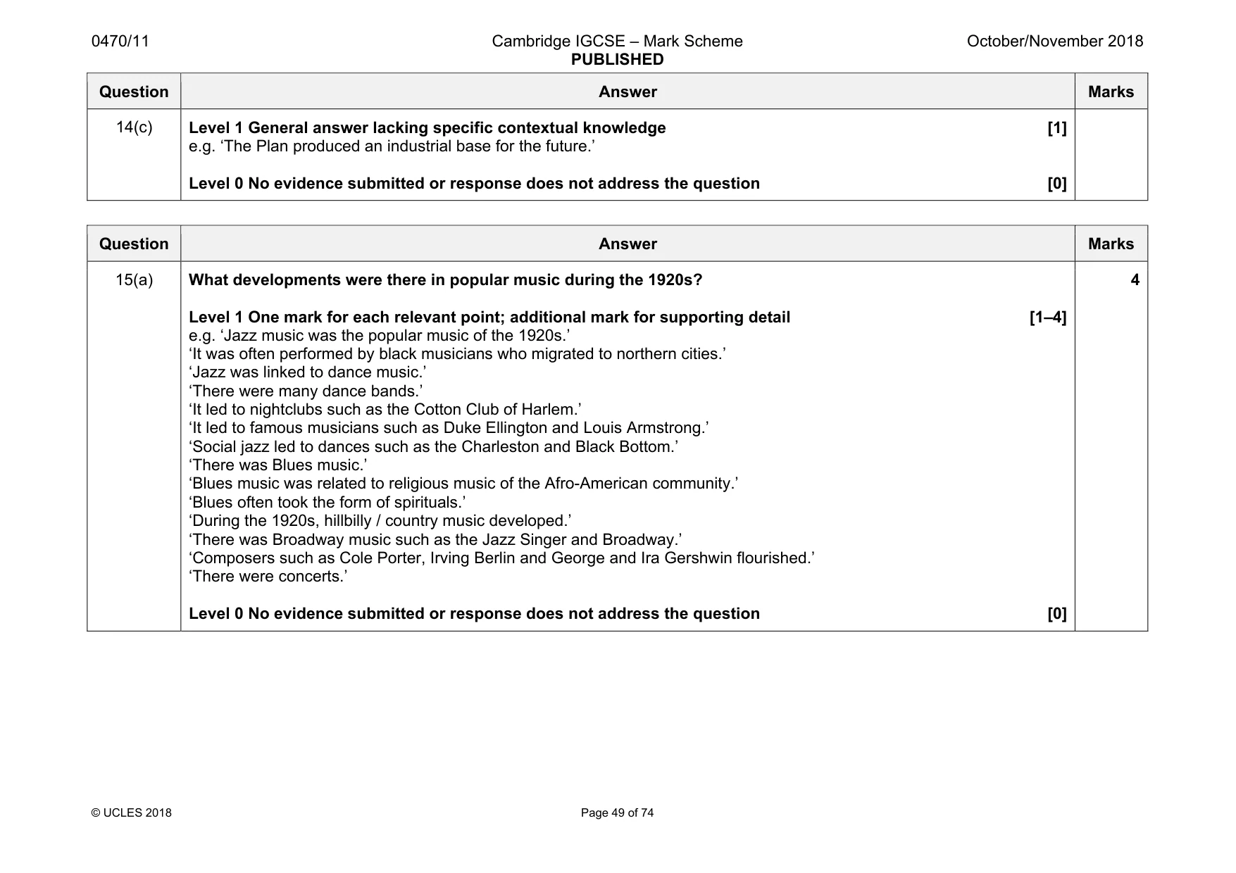 Mark scheme, page 49 of 74