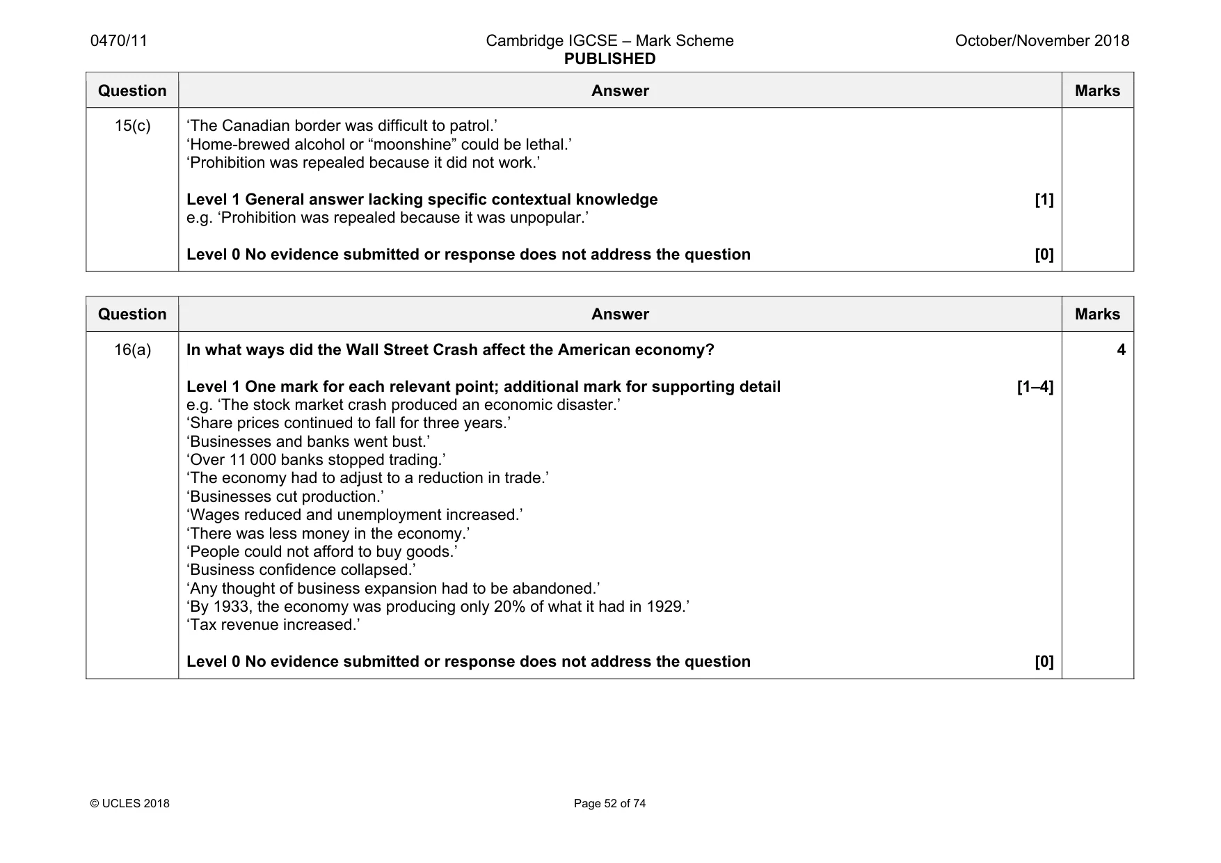 Mark scheme, page 52 of 74