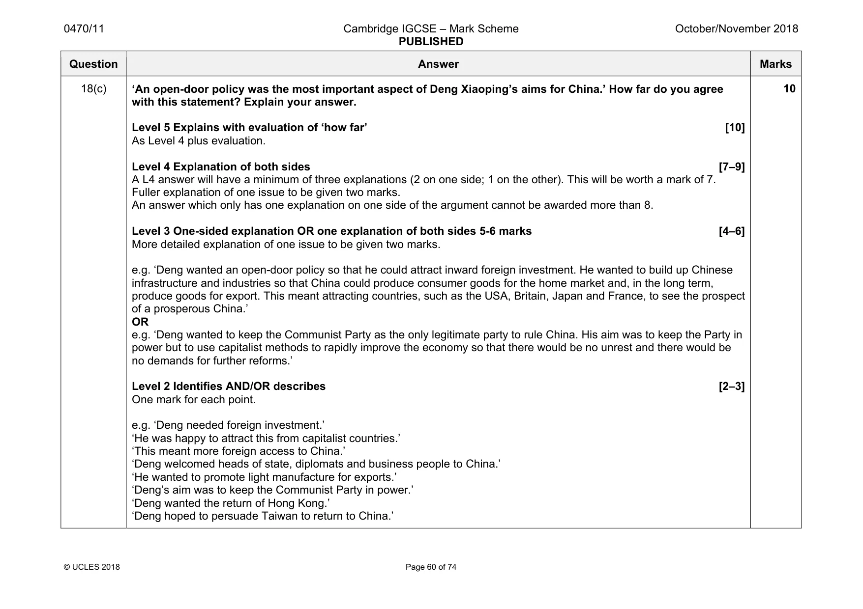 Mark scheme, page 60 of 74