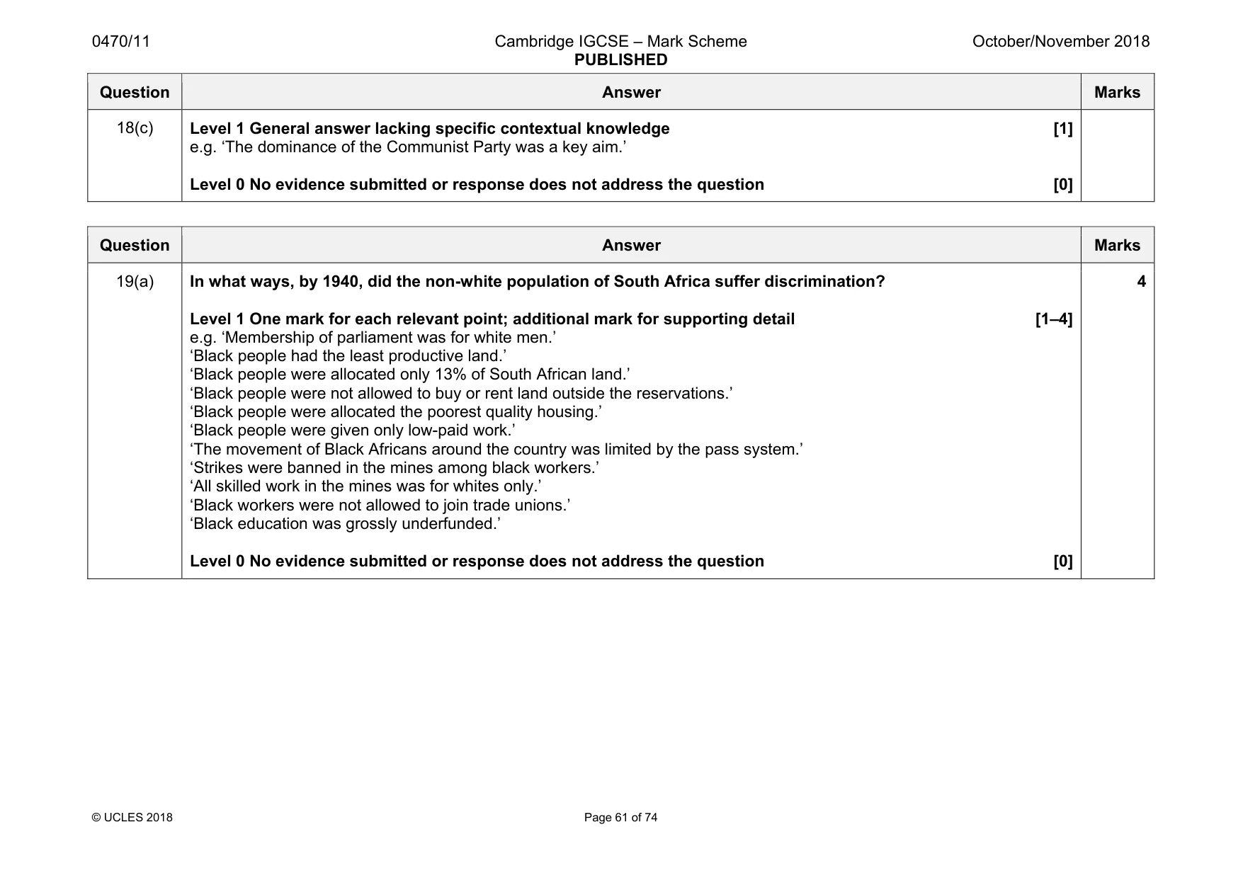 Mark scheme, page 61 of 74