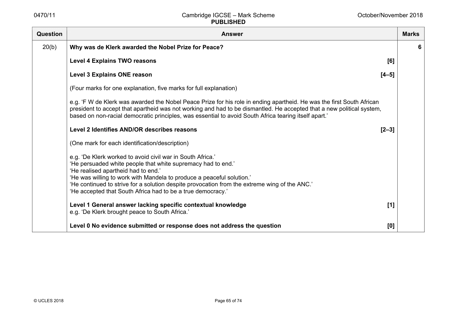 Mark scheme, page 65 of 74