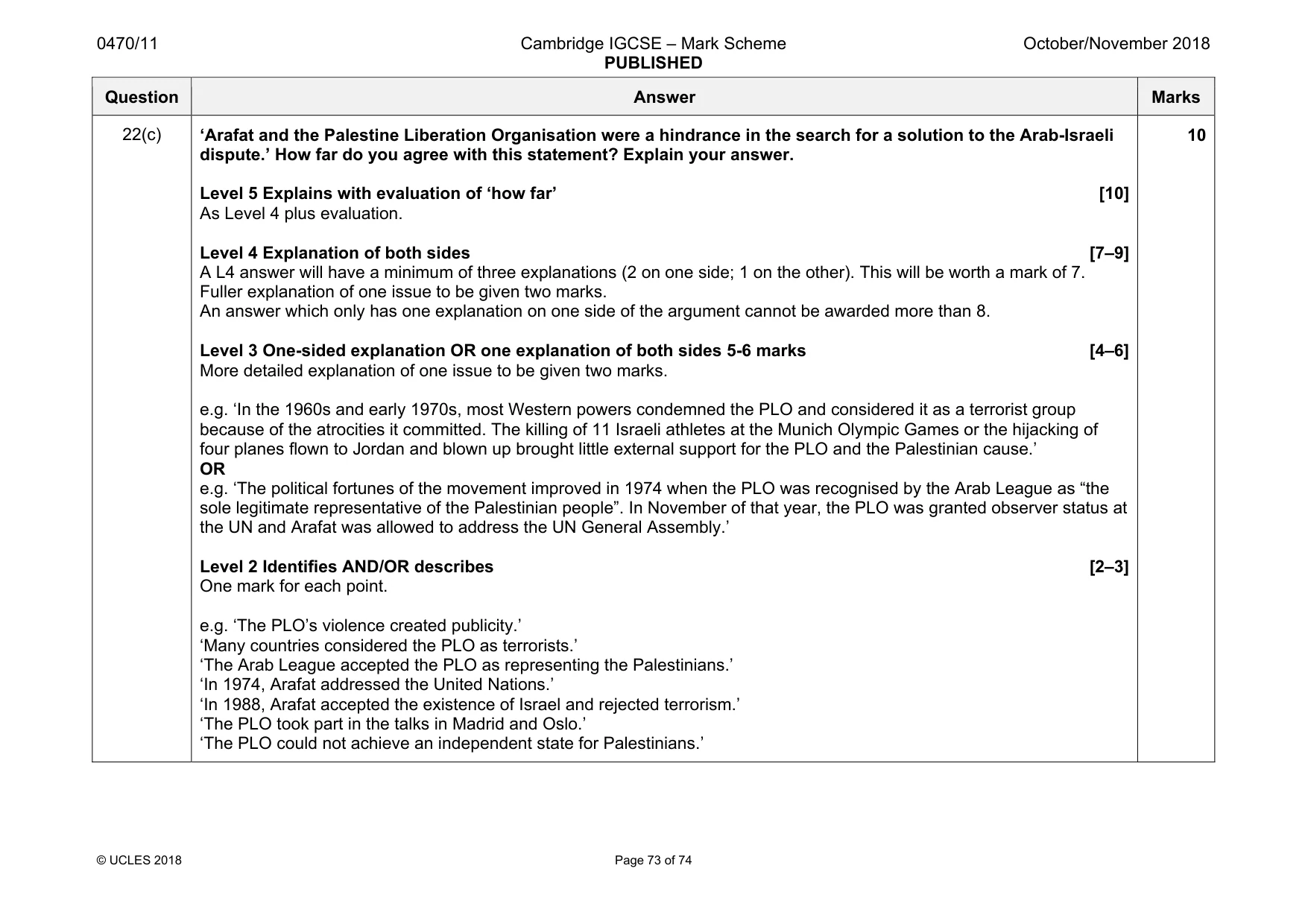 Mark scheme, page 73 of 74