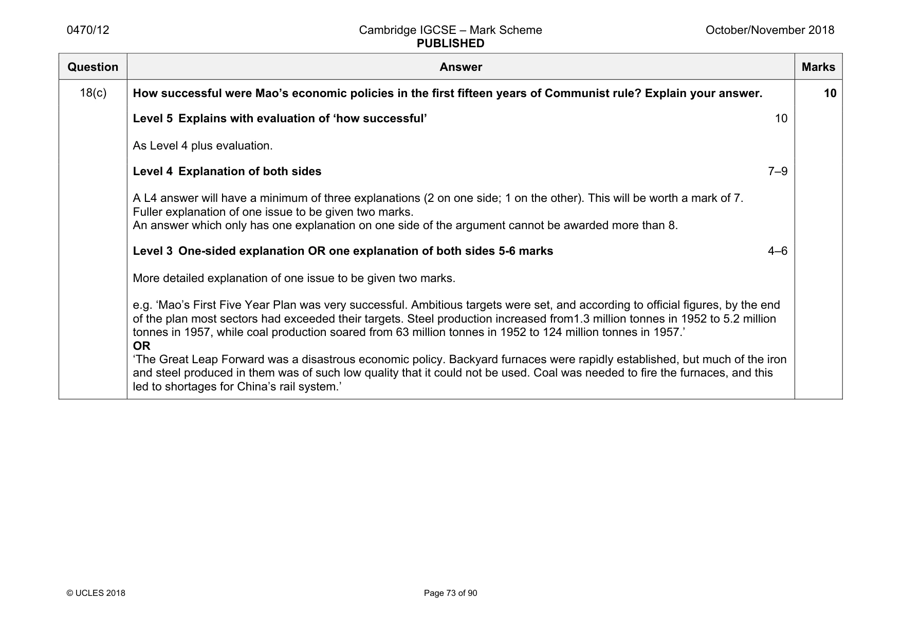 Mark scheme, page 73 of 90