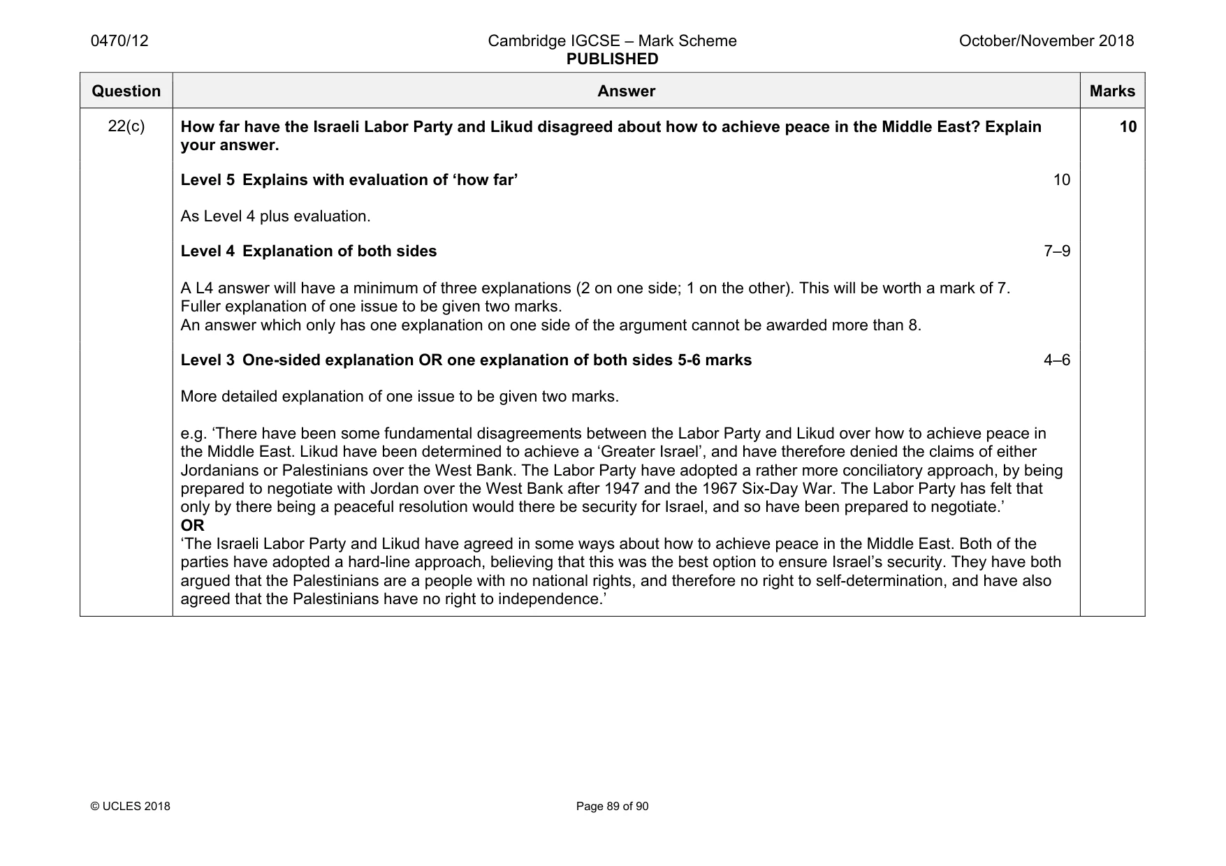 Mark scheme, page 89 of 90