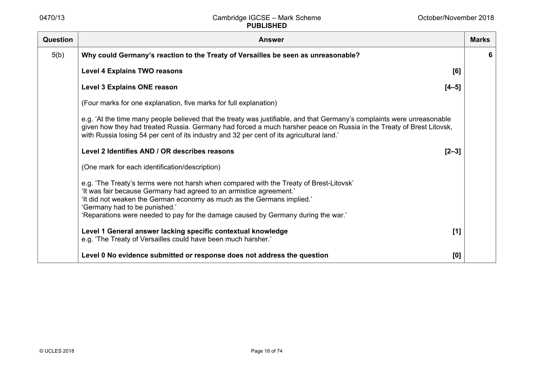 Mark scheme, page 18 of 74
