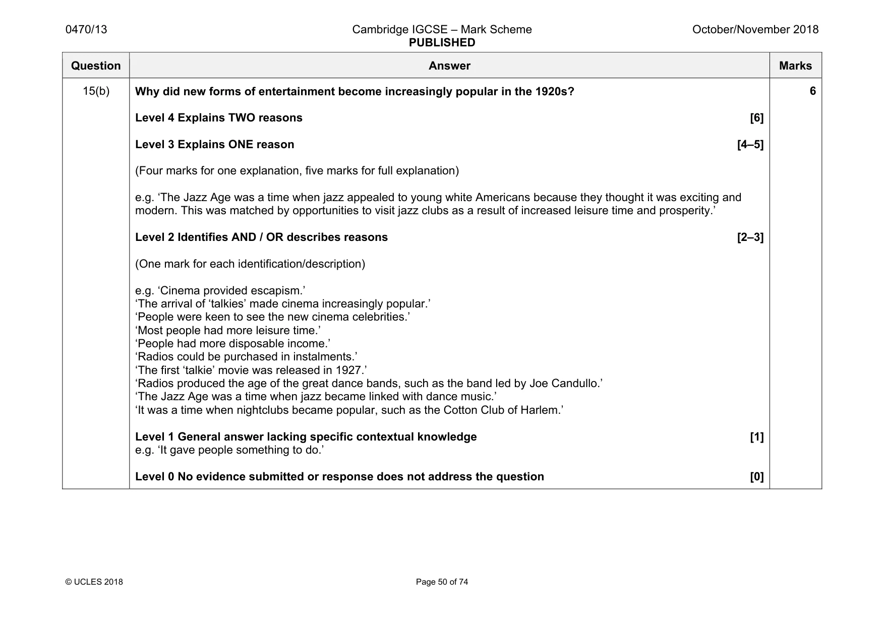 Mark scheme, page 50 of 74