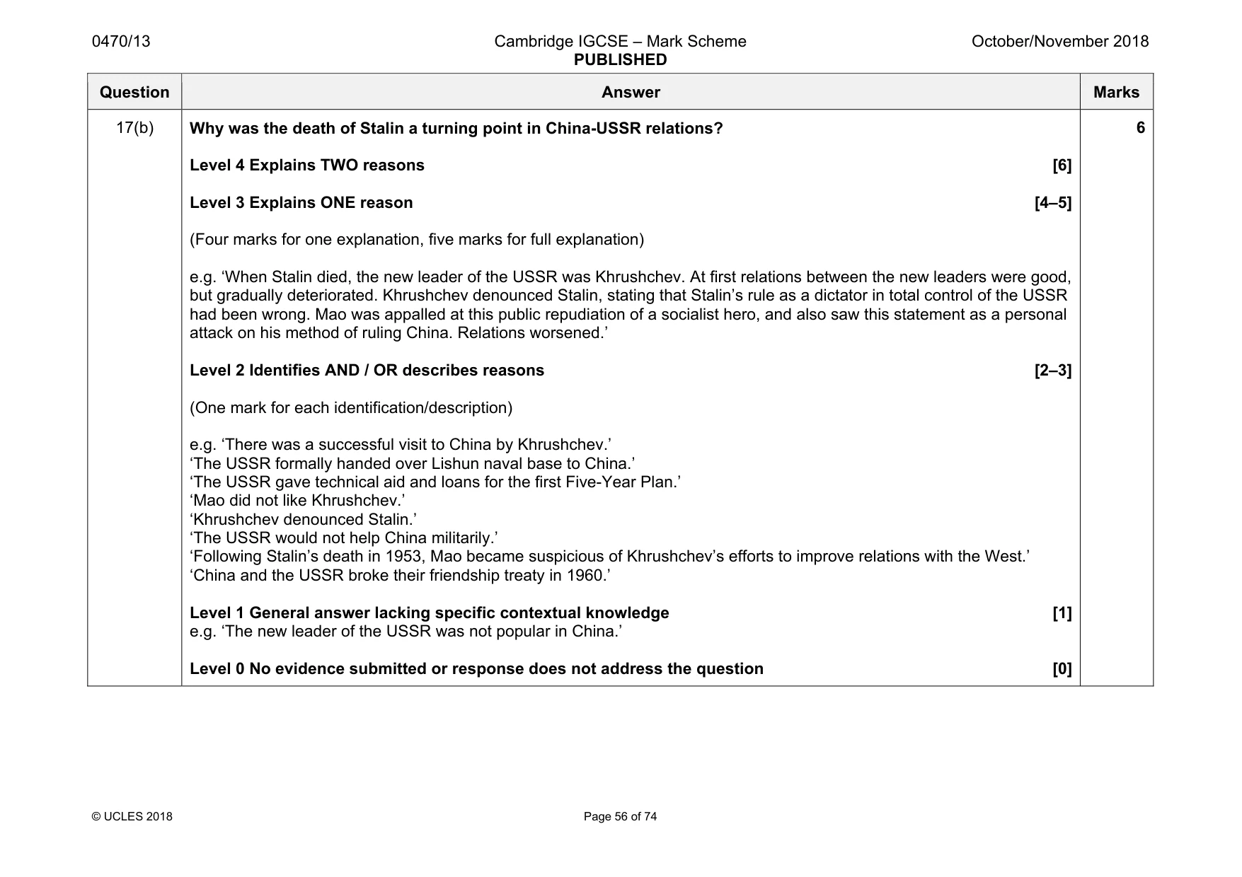 Mark scheme, page 56 of 74